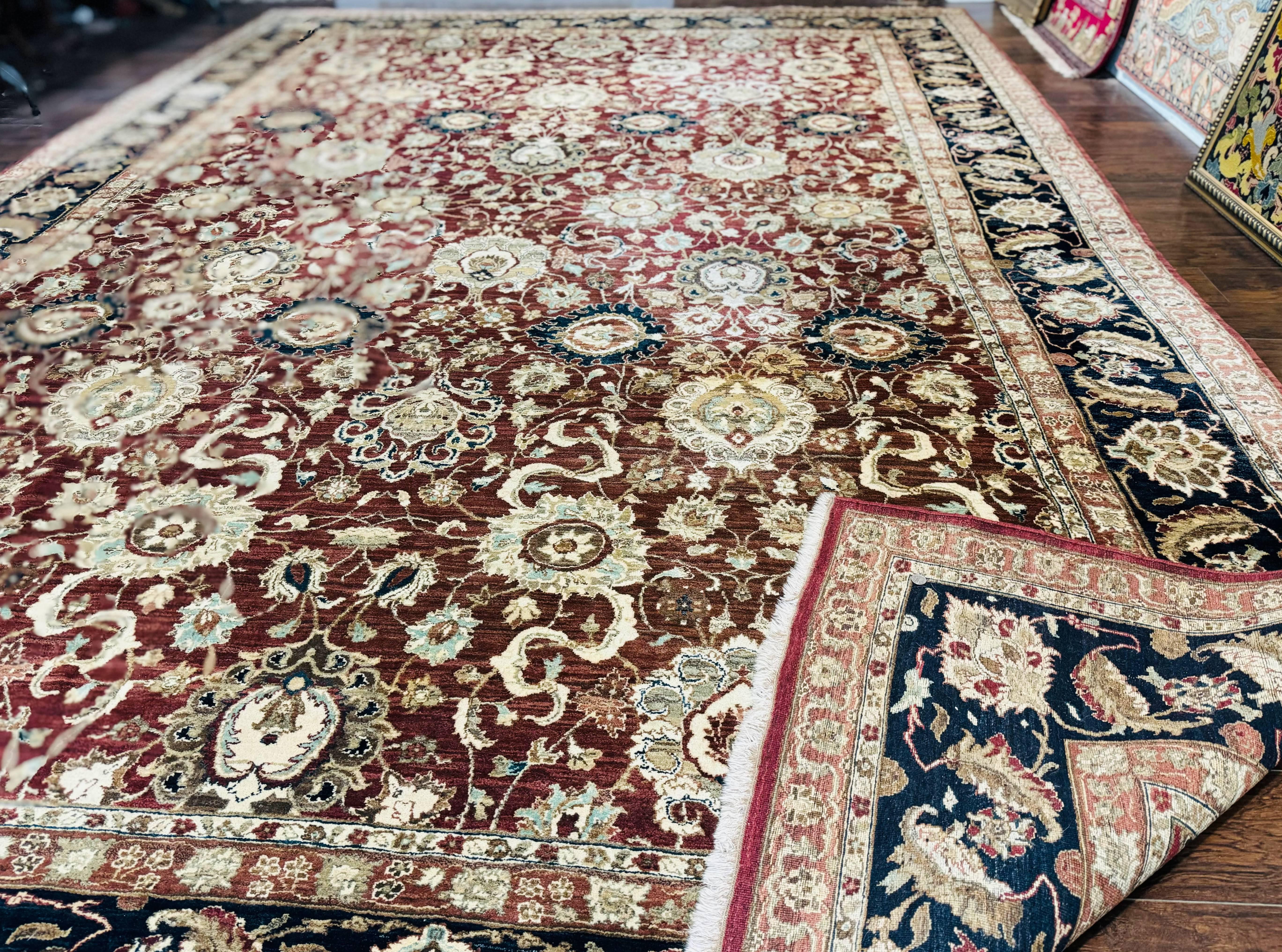Palace Sized Indian Agra Rug 12x17, Wool Handmade Floral Allover Carpet - Jewel Rugs