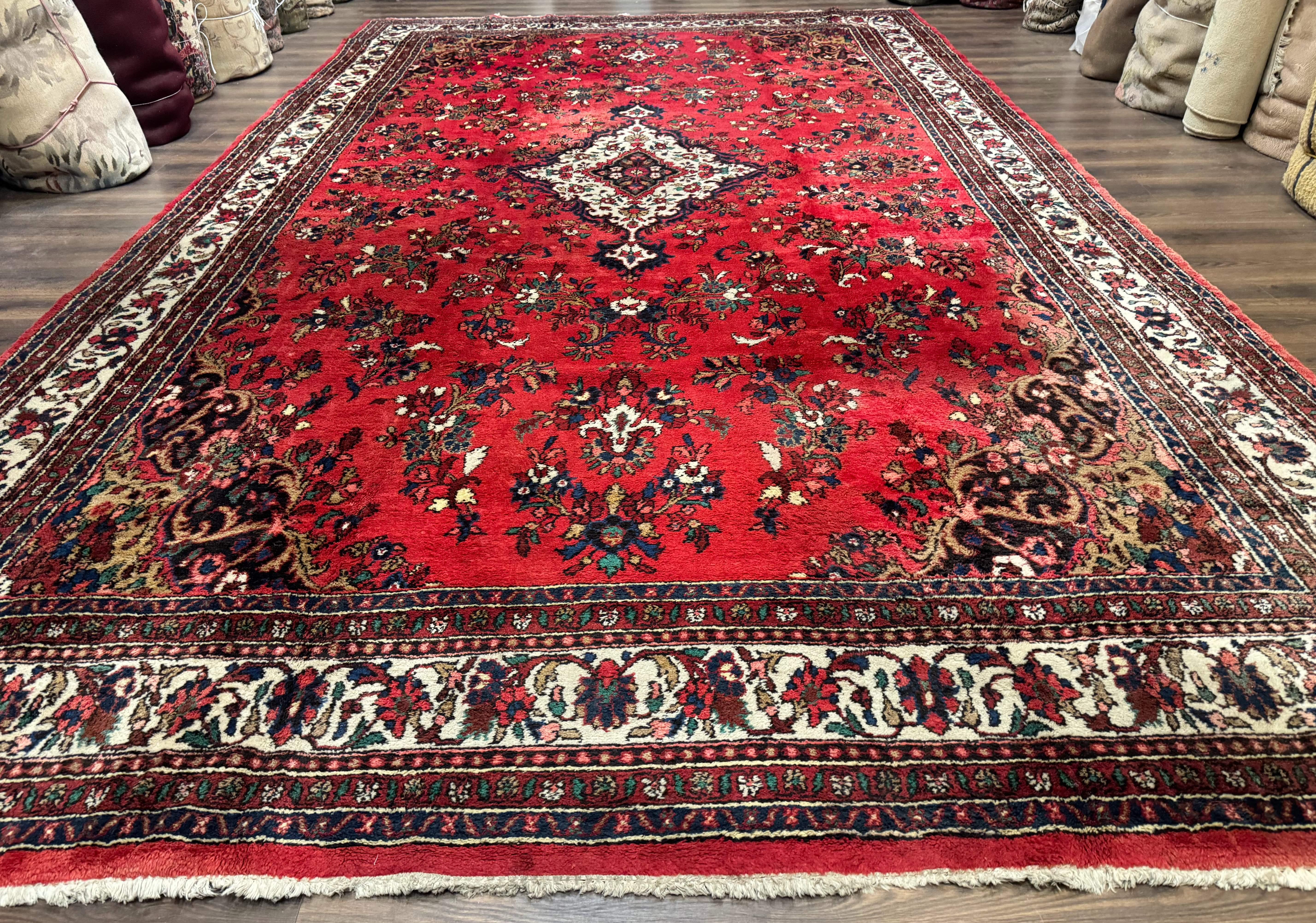 Palace Size Persian Rug 11x18, Red, Bibikabad Rug, Handmade Large Wool Carpet, Persian Hamadan Rug, Dargazin Rug - Jewel Rugs