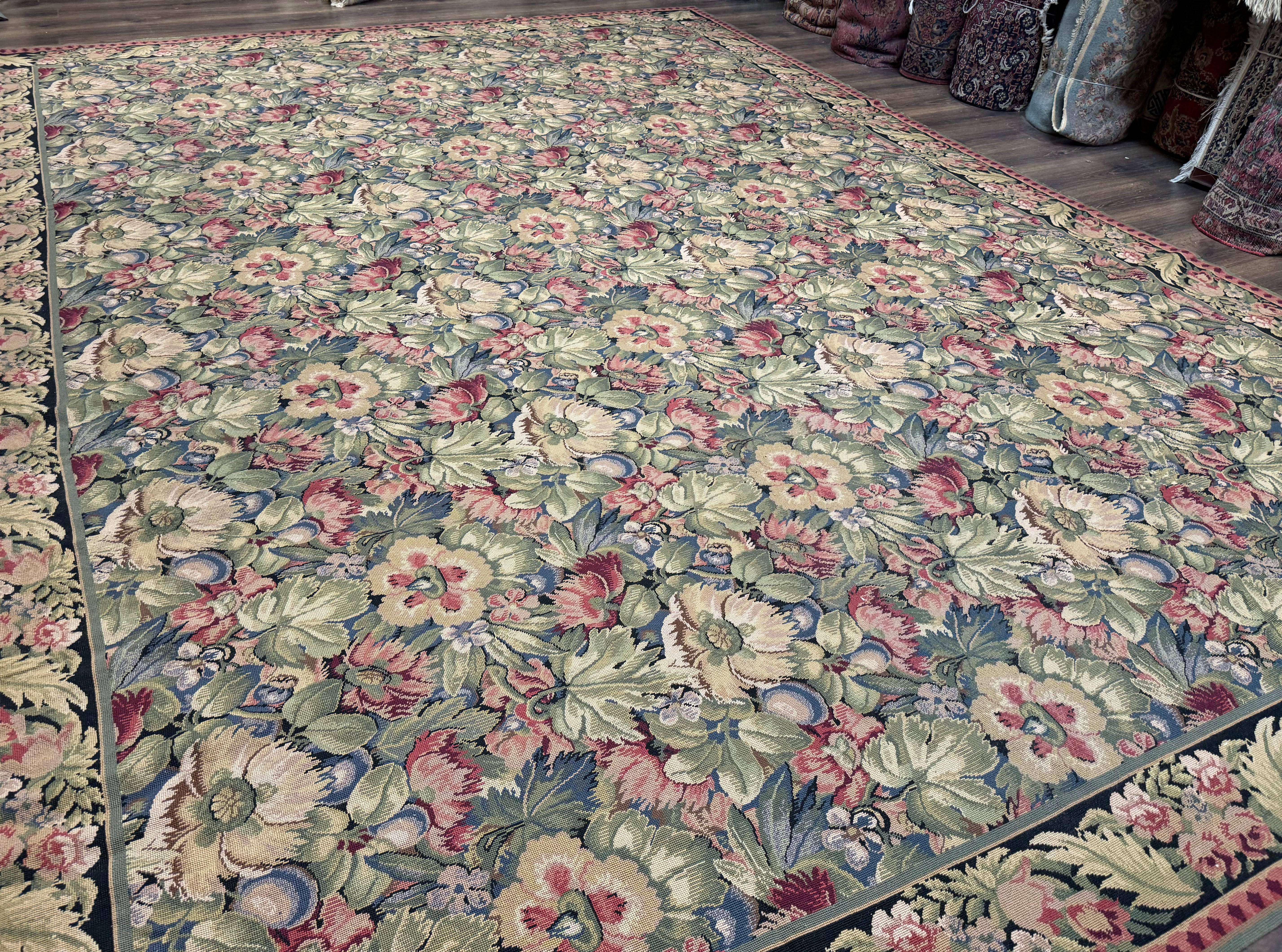 Large Needlepoint Rug 10x14, William Morris Carpet, Botanical - Jewel Rugs