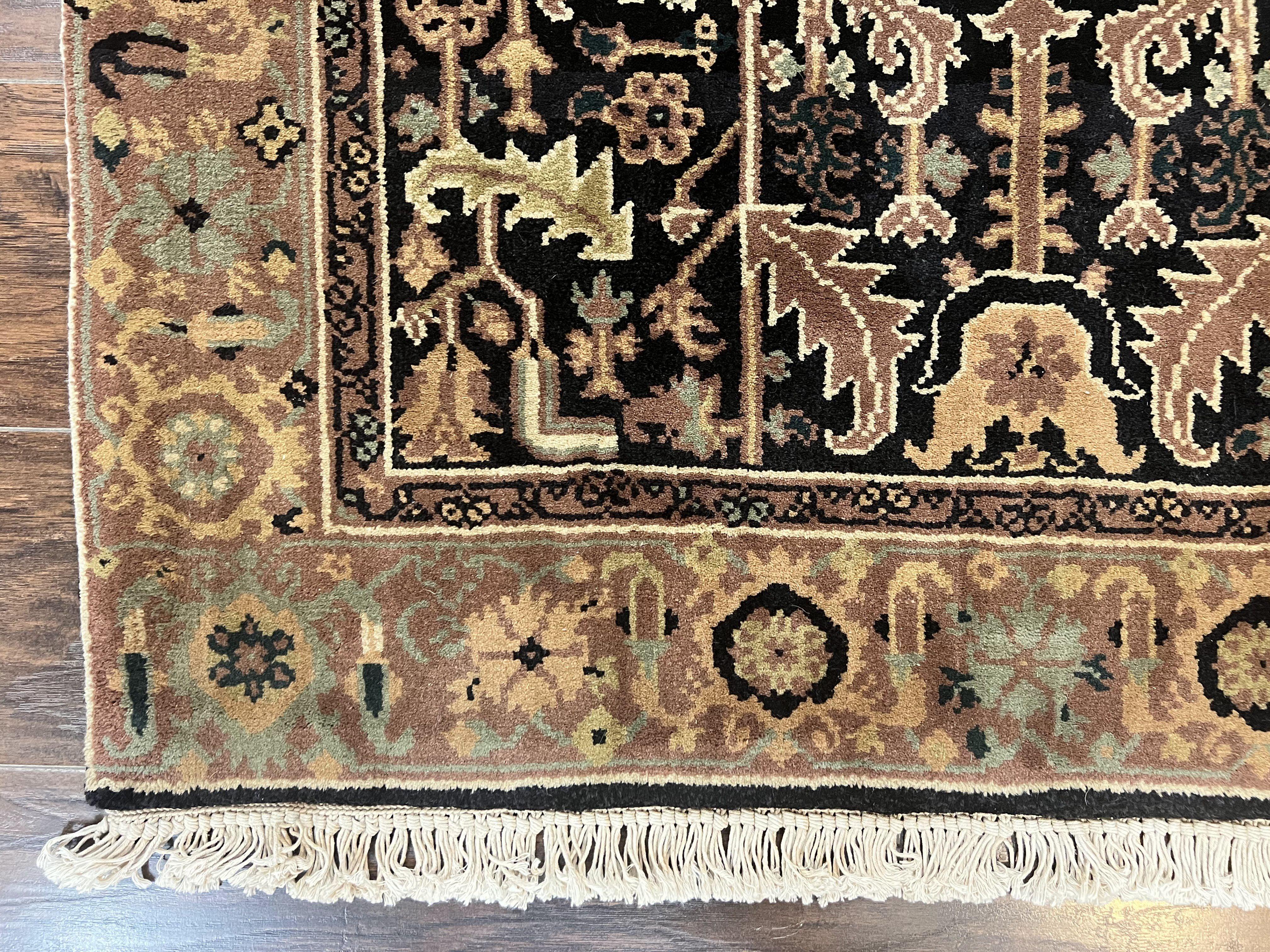 Heriz Rug 3.6 x 5, Handmade Vintage Wool Carpet, Couristan Carpet, Persian Design, Black - Jewel Rugs