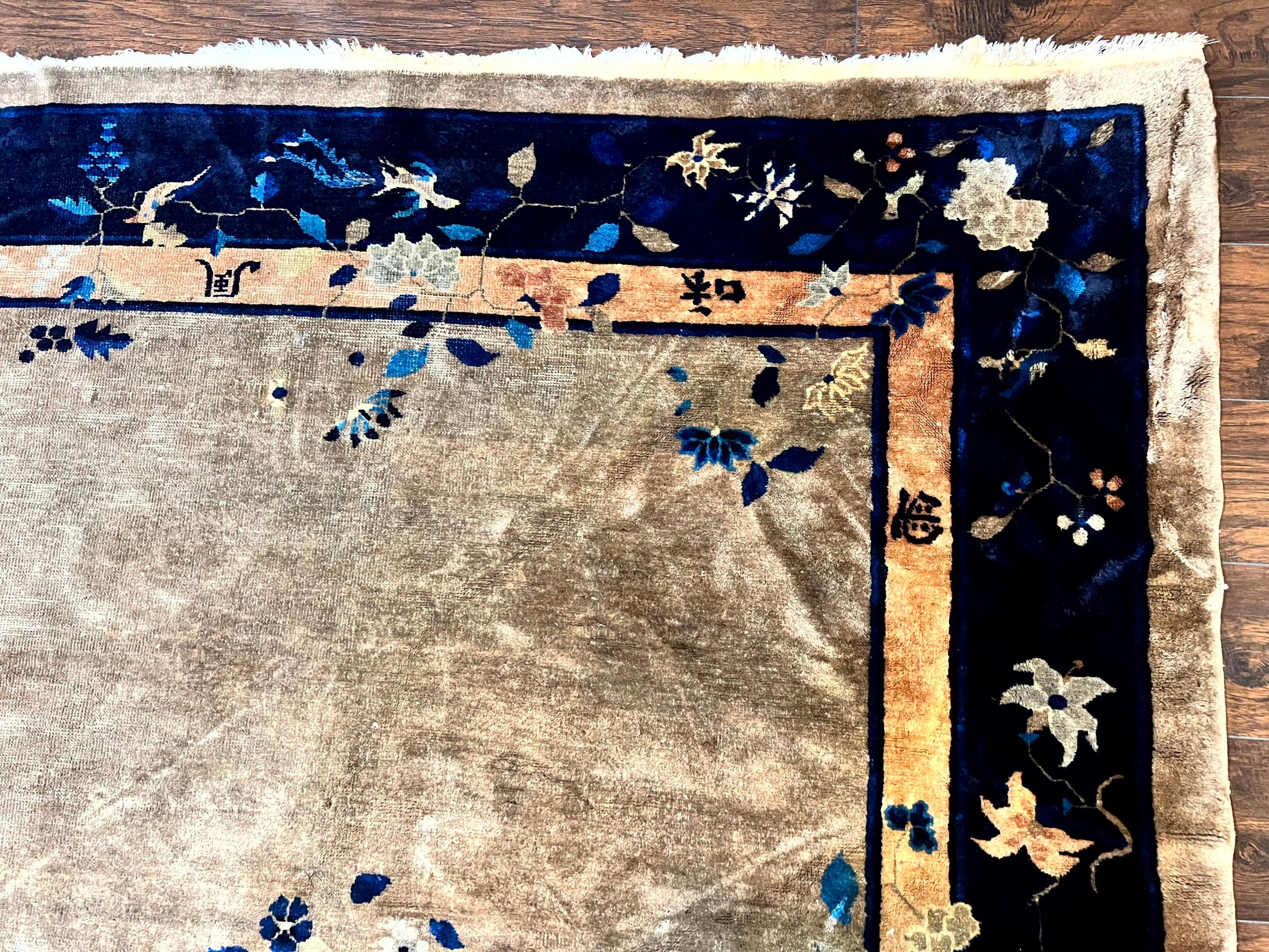 Antique Chinese Wool Rug 10x13, Large 1920s Peking Carpet, Handmade - Jewel Rugs