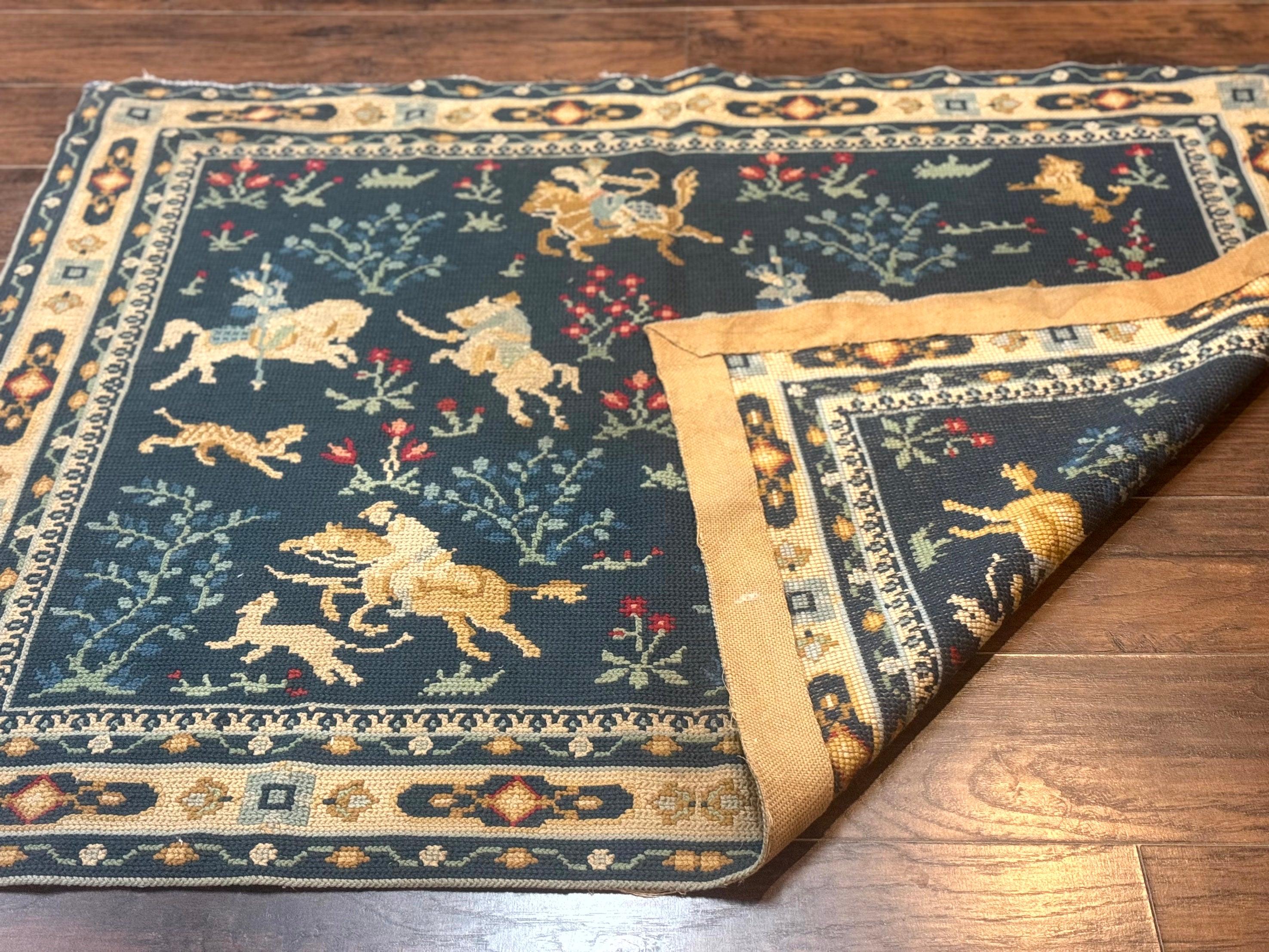 Antique Portuguese Wall Hanging Tapestry Rug, Hunting Design, Horsemen, Handmade, Flatweave - Jewel Rugs