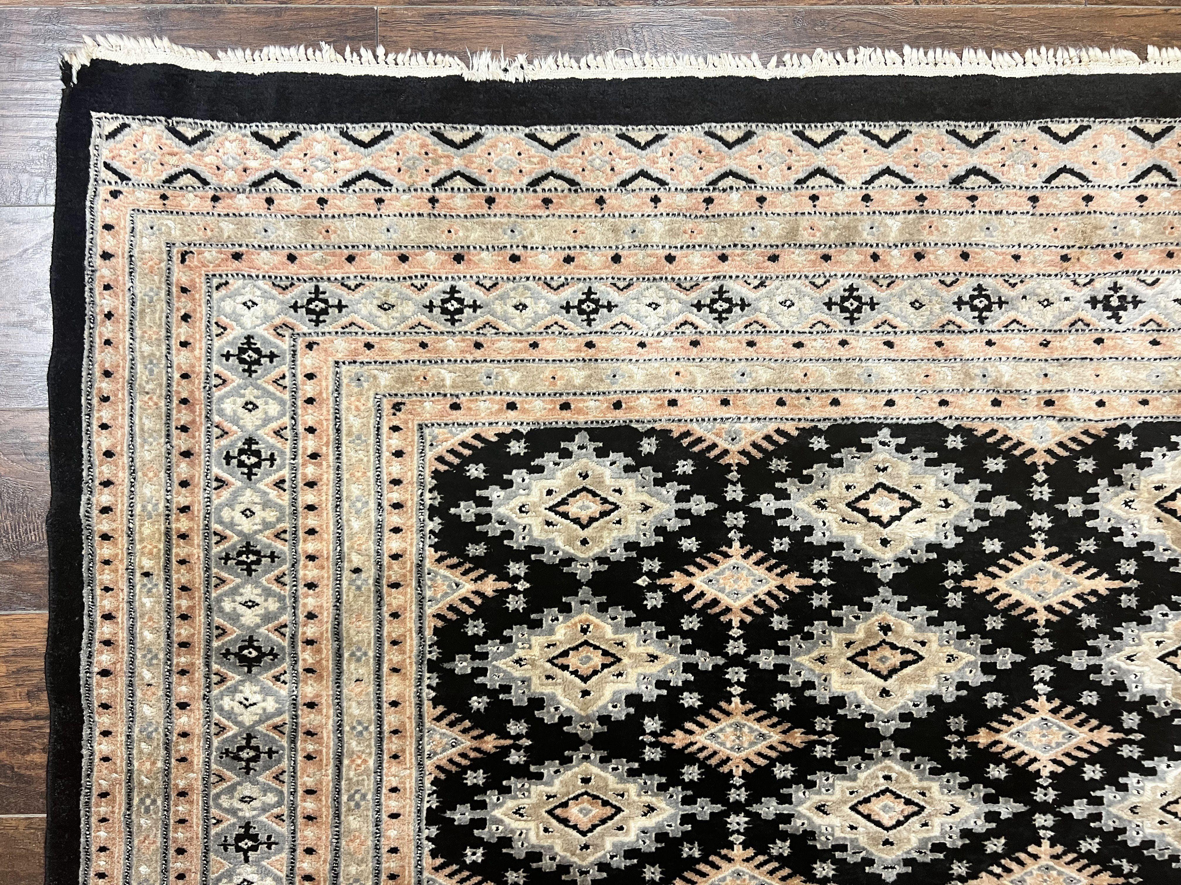 Pakistani Bokhara Rug 6x9, Hand Knotted Vintage Wool Carpet with Silk Highlights, Very Fine 320 KPSI, Medium Size - Jewel Rugs