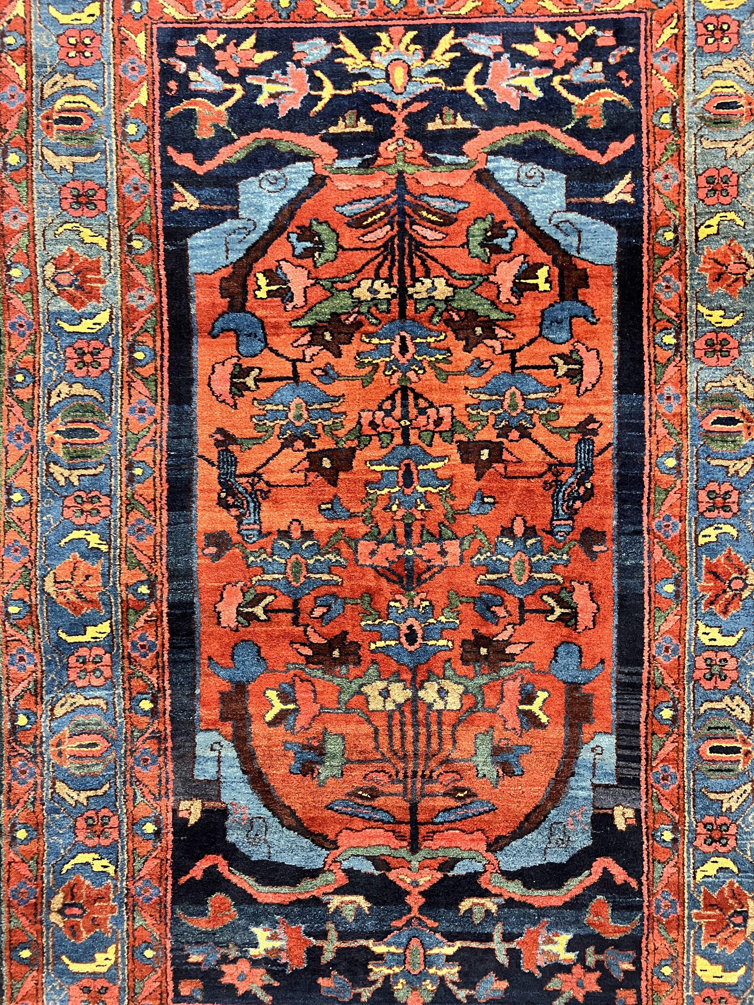 Beautiful Persian Rug 4x7, Red and Blue Rug, Hand Knotted Antique Handmade Persian Carpet, Bidjar Rug, Wool Rug 4 x 7 - Jewel Rugs