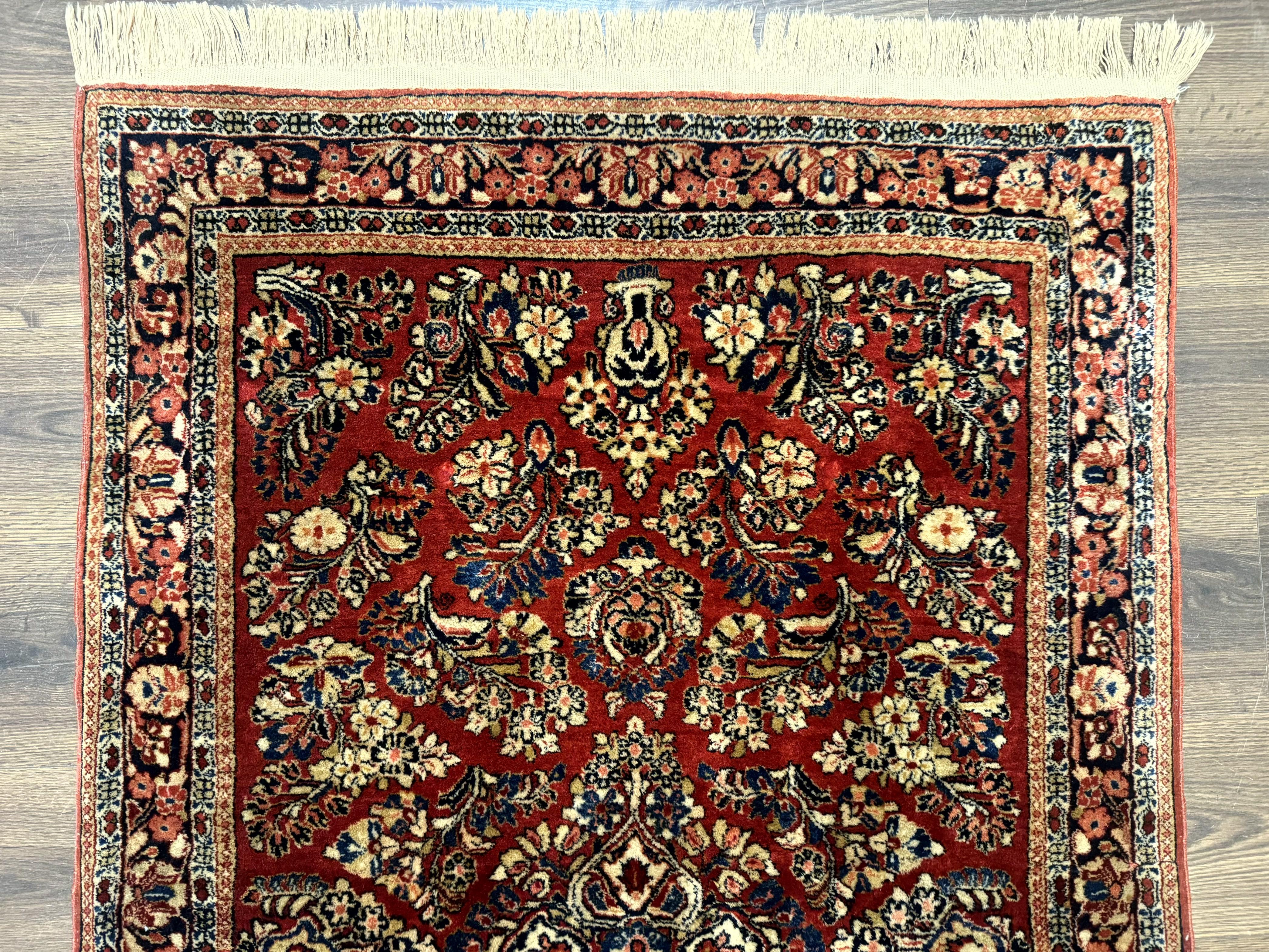 Antique Persian Sarouk Rug 3x5, Red, Floral, 200 KPSI - Jewel Rugs