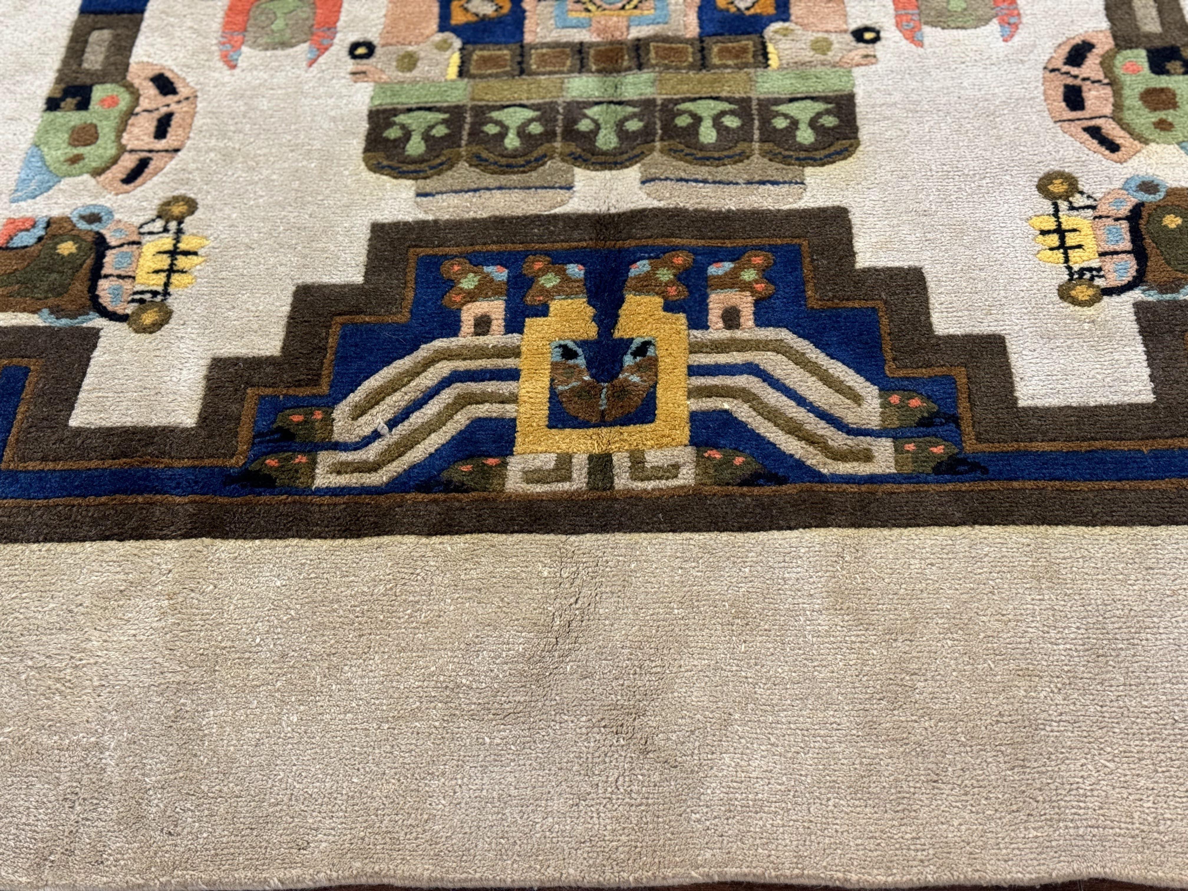 South American Rug 6x7, Unique Native American Design, Ivory, Ecuador Rug, Handmade Wool - Jewel Rugs