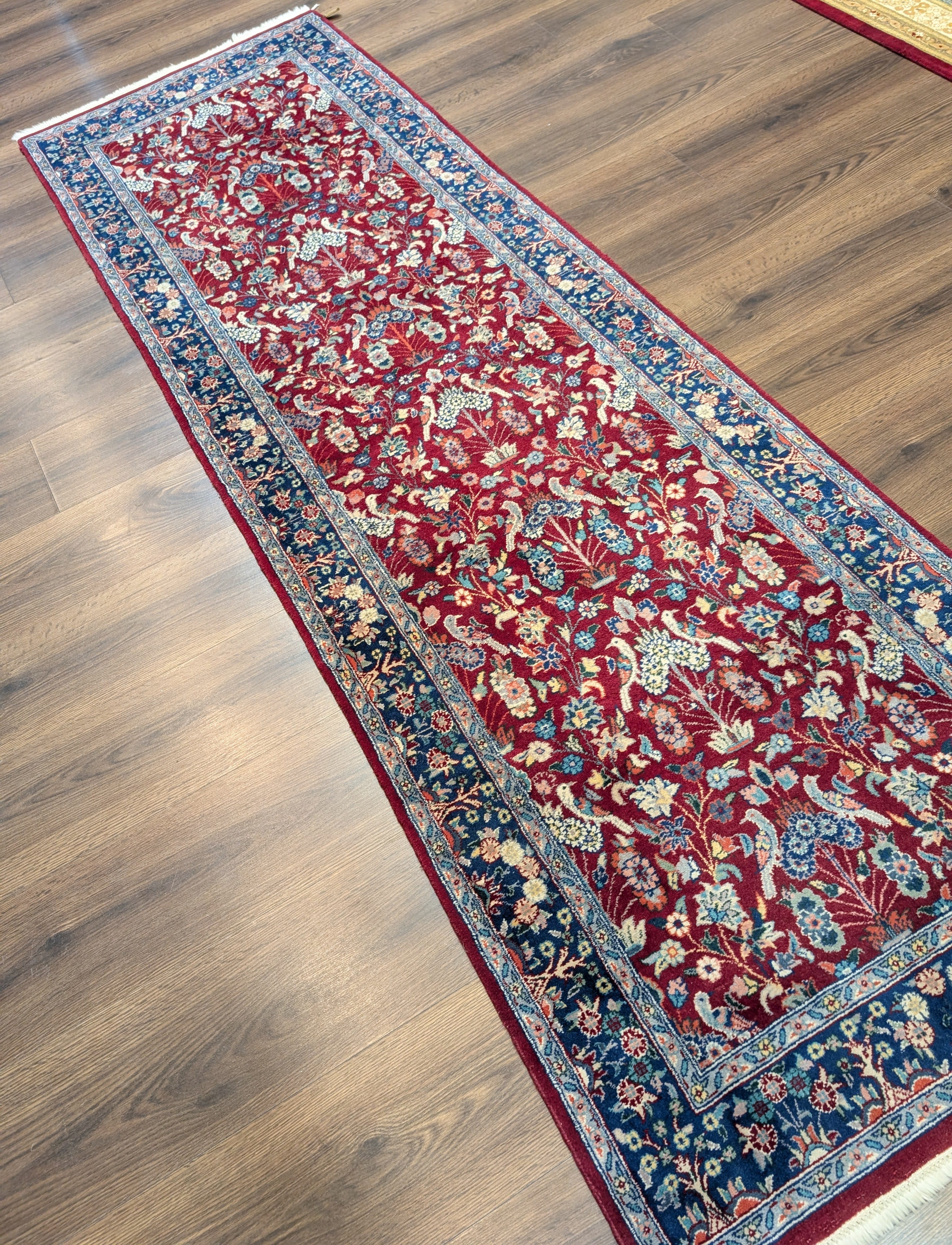 Pak Persian Runner 3 x 8 ft, Bird Motifs, Hand-Knotted Wool, Red, 210 KPSI - Jewel Rugs