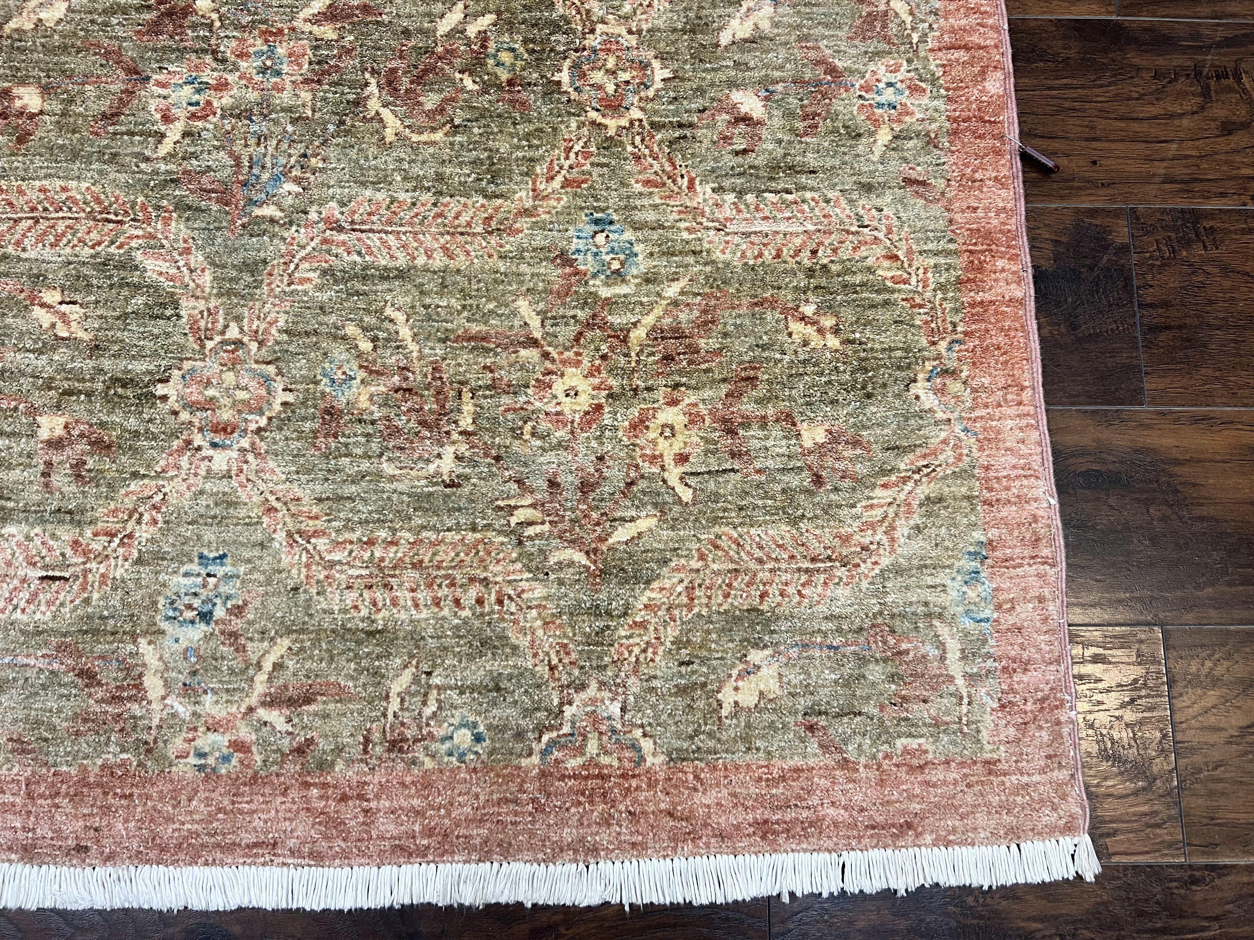 Large Modern Pakistani Rug 9x12, Handmade Wool Carpet, Peshawar Rug, Hand Knotted Oriental Rug, Contemporary, Floral, Light Green - Jewel Rugs