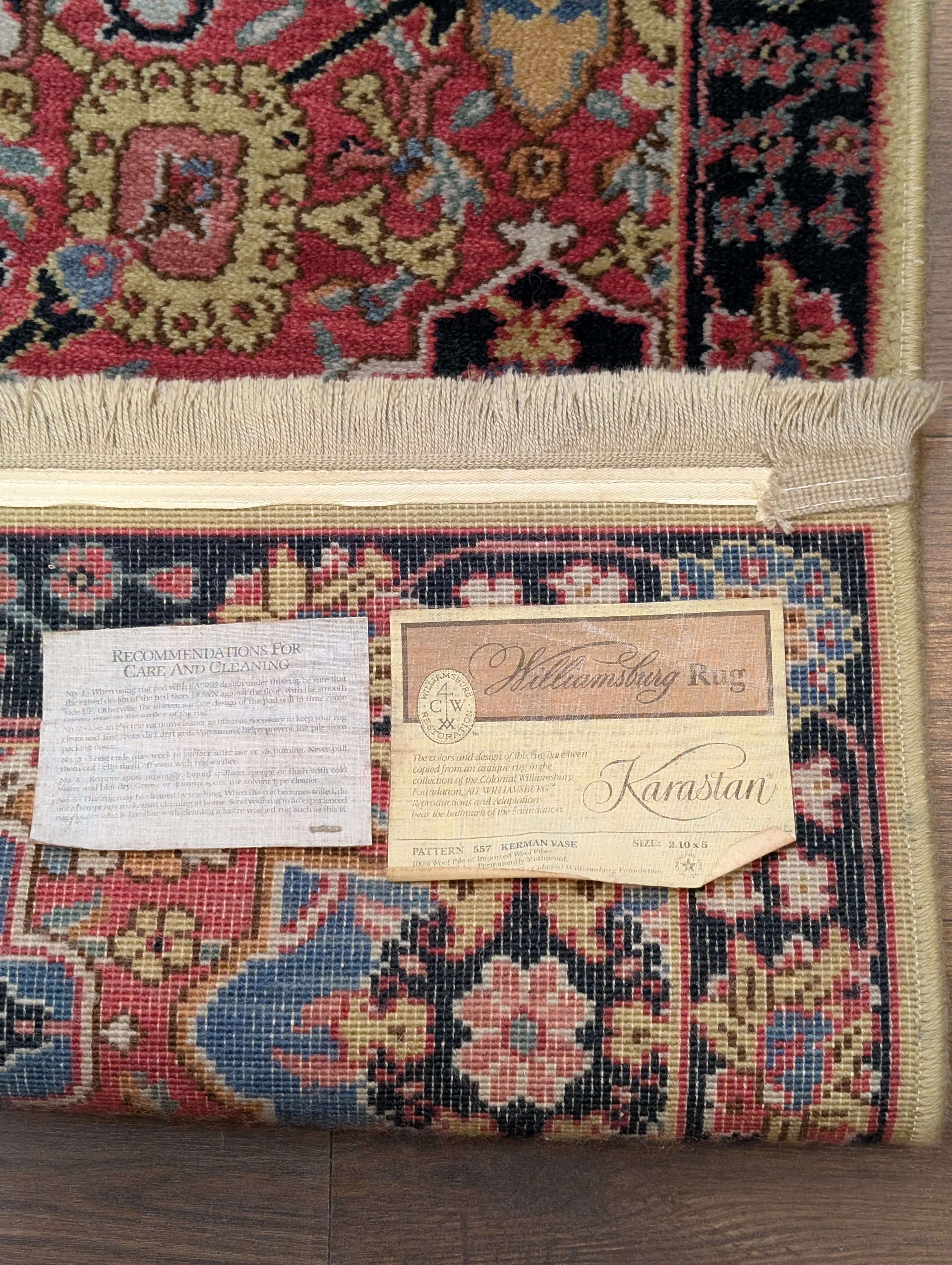 3x5 Karastan Rug, Williamsburg Kirman Vase #557, Vintage Discontinued Wool Carpet - Jewel Rugs