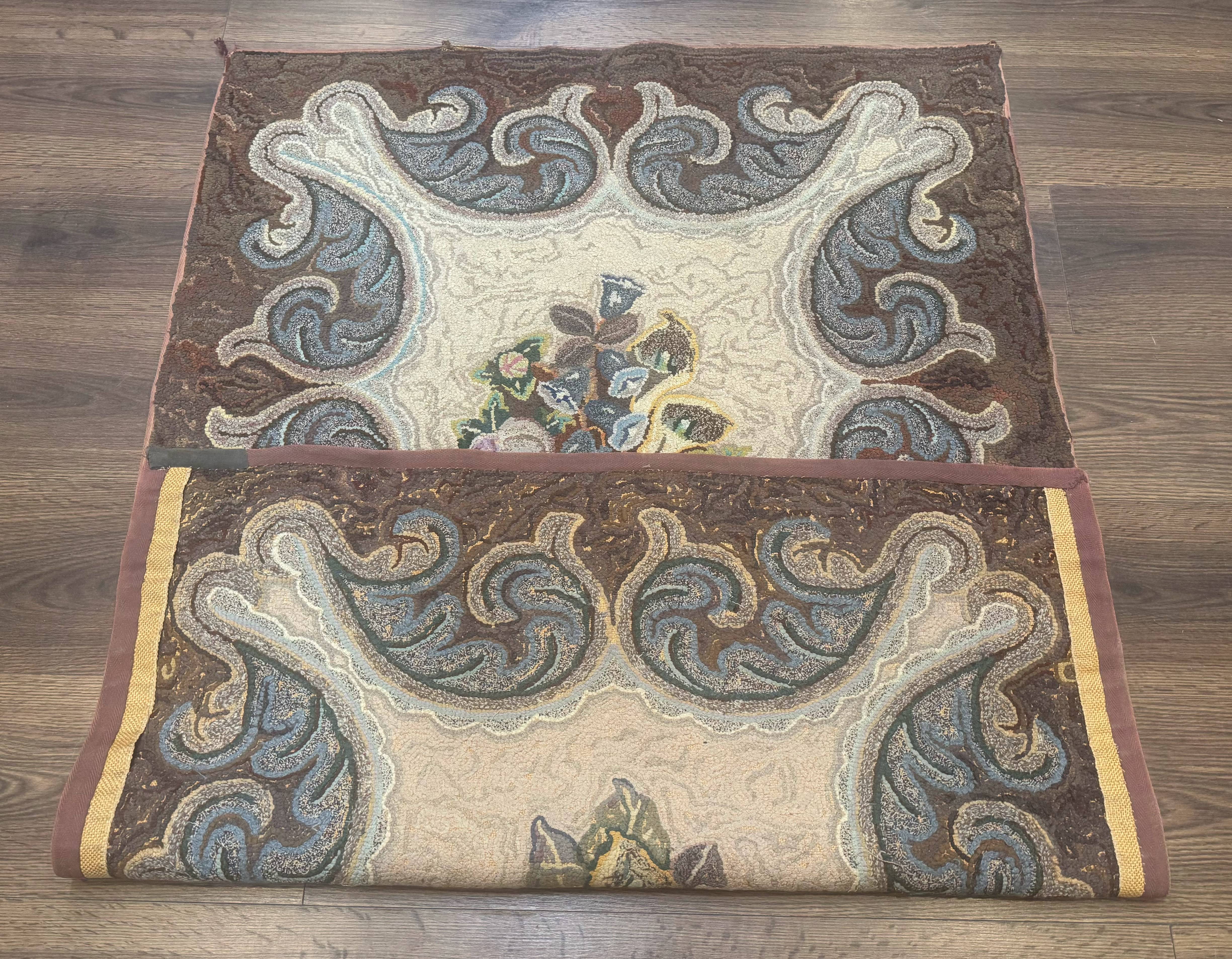 Antique American Hooked Rug 3 x 4.6, Vintage, Floral - Jewel Rugs