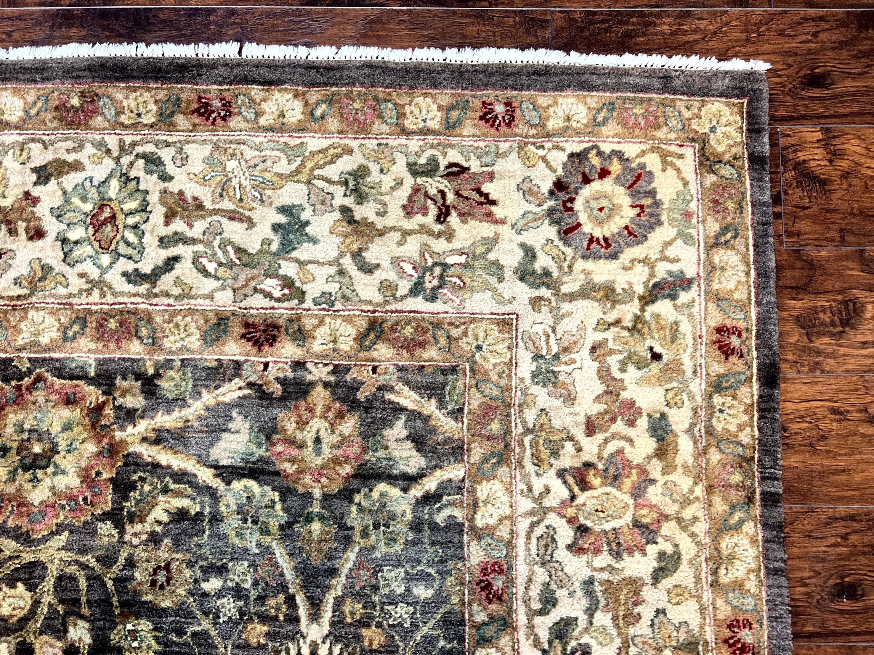 Indo Persian Rug 10x14, Indian Mahal Carpet, Large Wool Hand Knotted Carpet, Traditional Rug, Floral Allover, Dark Brown - Jewel Rugs