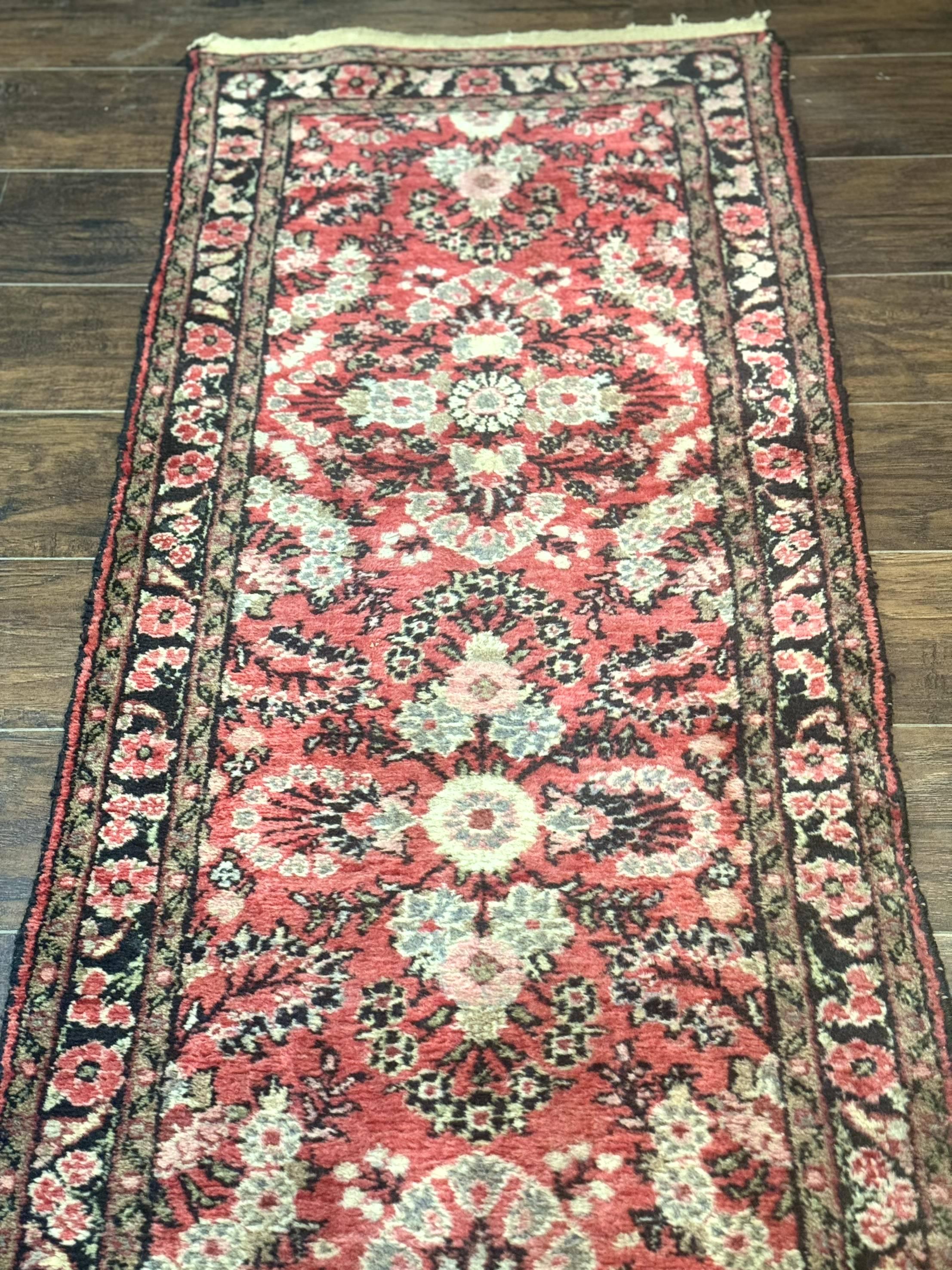 Persian Hamadan Runner Rug 2 x 13.6 – Red Floral Wool Hallway Carpet - Jewel Rugs