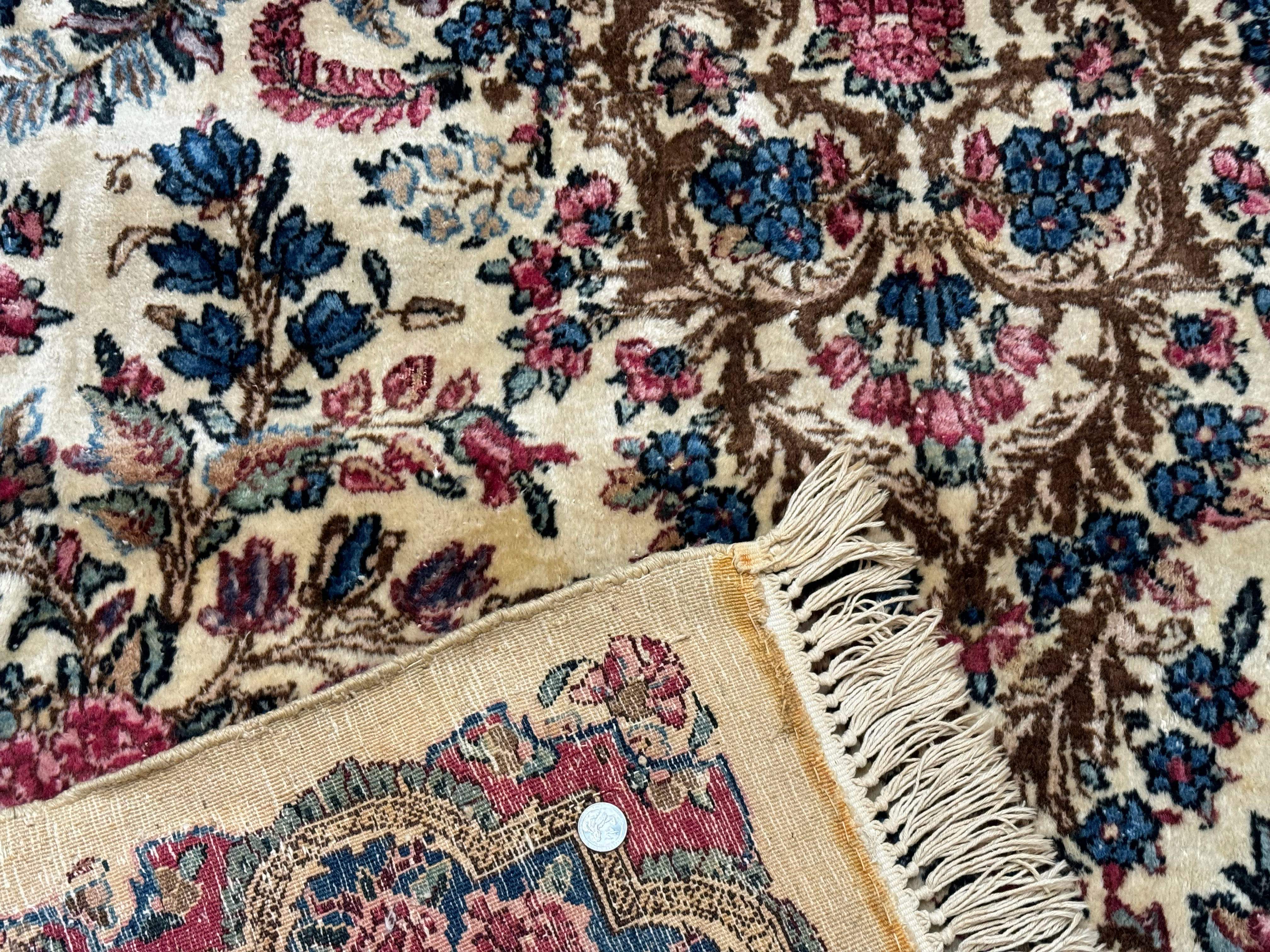 Palace Size Persian Kerman Rug 11x18, Ivory Blue Pink, Floral, Wool, Antique, 200 KPSI - Jewel Rugs