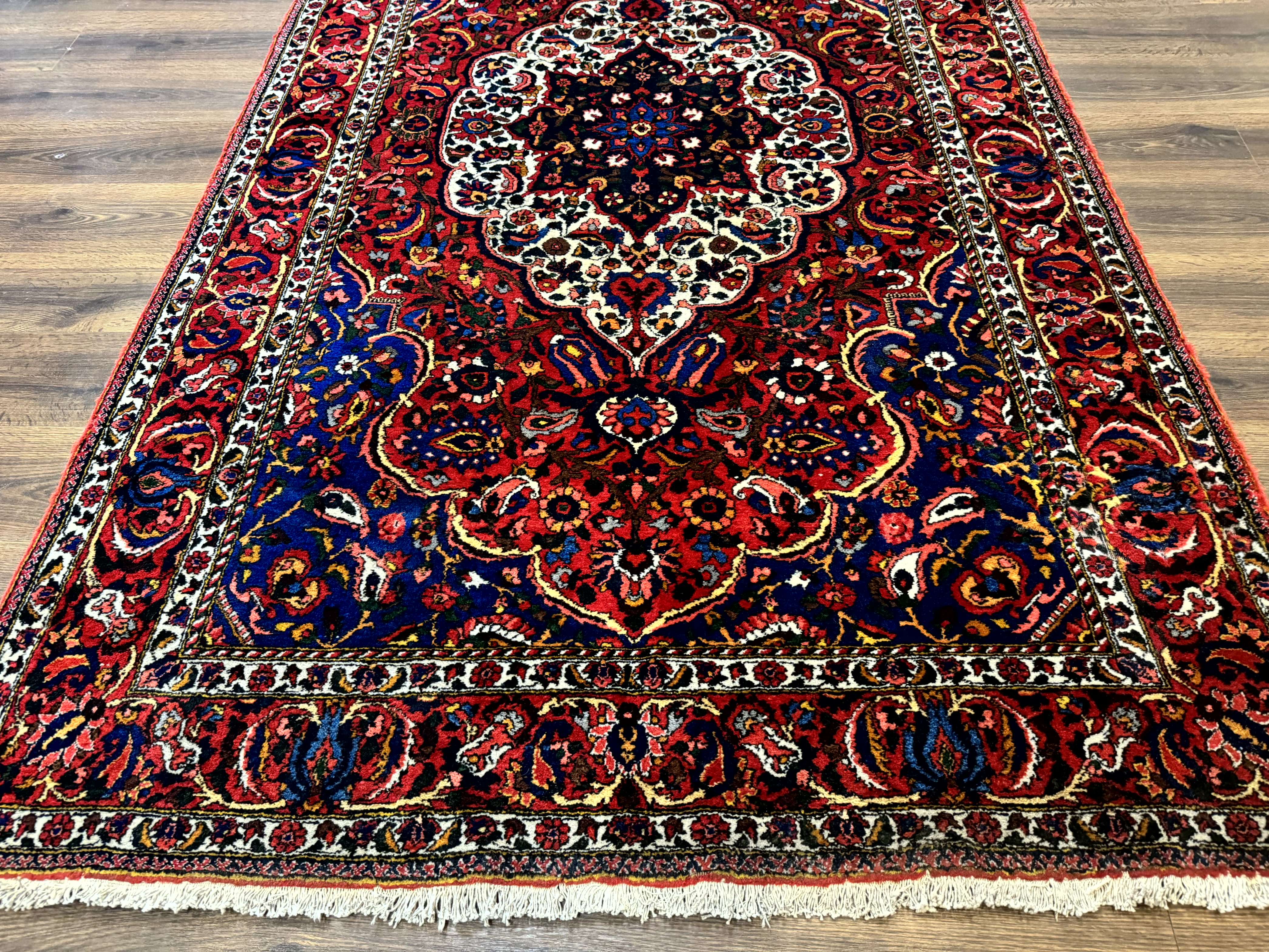 Persian Tribal Rug 5x9, Bakhtiyari Chalshotor Carpet, Medallion, Red Ivory Navy Blue - Jewel Rugs