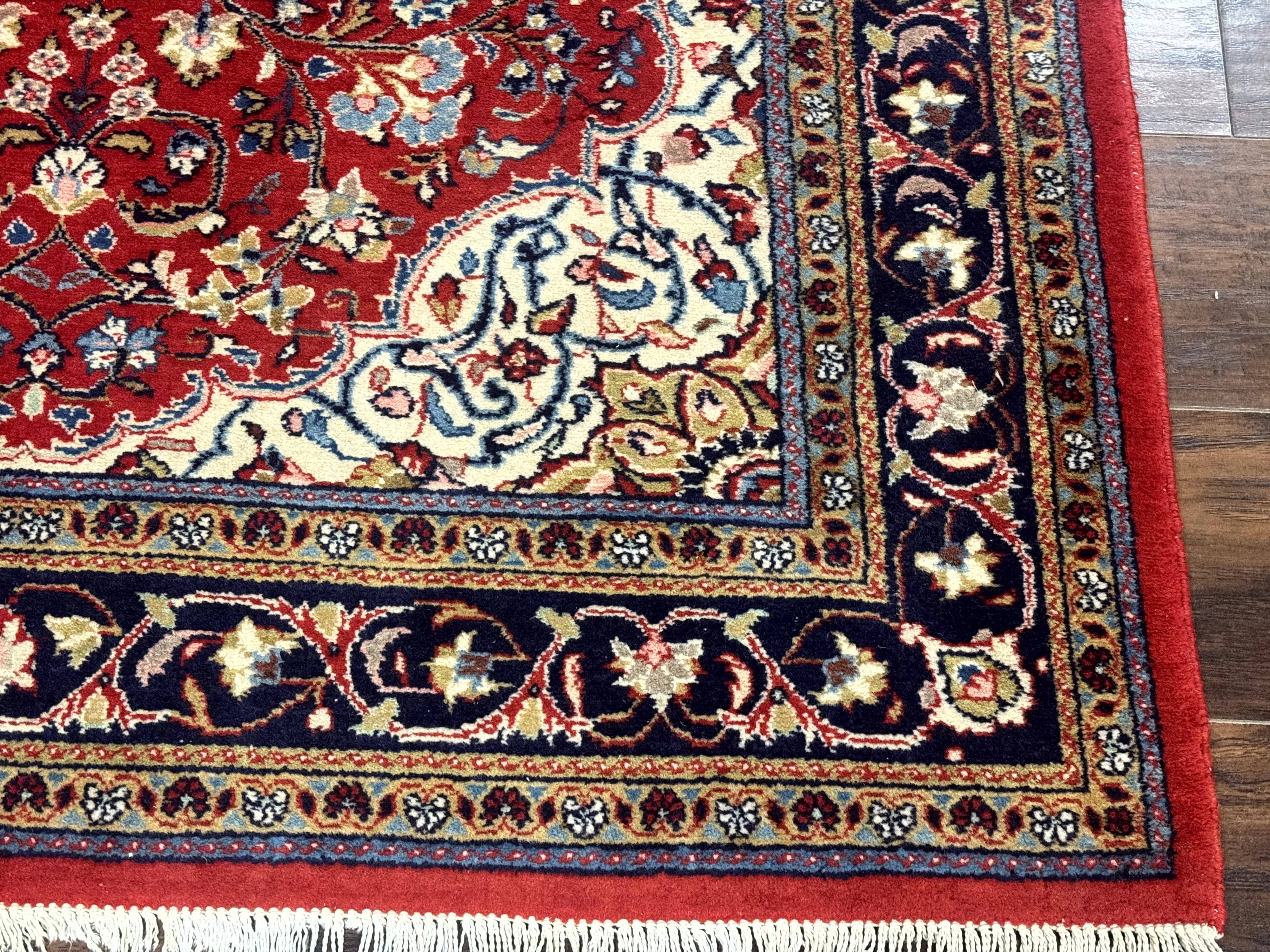 Persian Sarouk Rug 4x7, Red Navy Blue Vintage Wool Medallion Carpet - Jewel Rugs