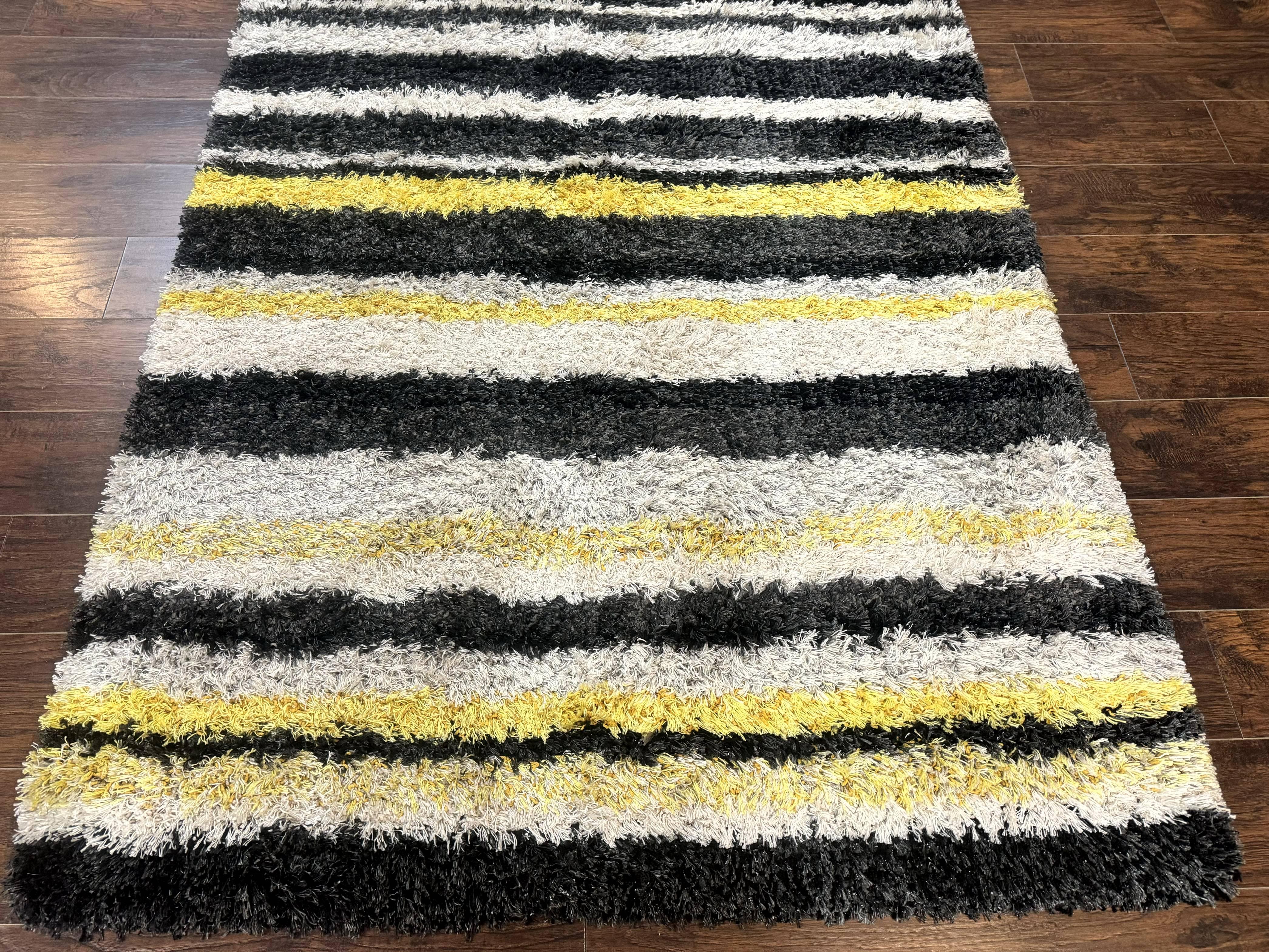 Shag Rug 5x8, Yellow Ivory Charcoal, Contemporary - Jewel Rugs