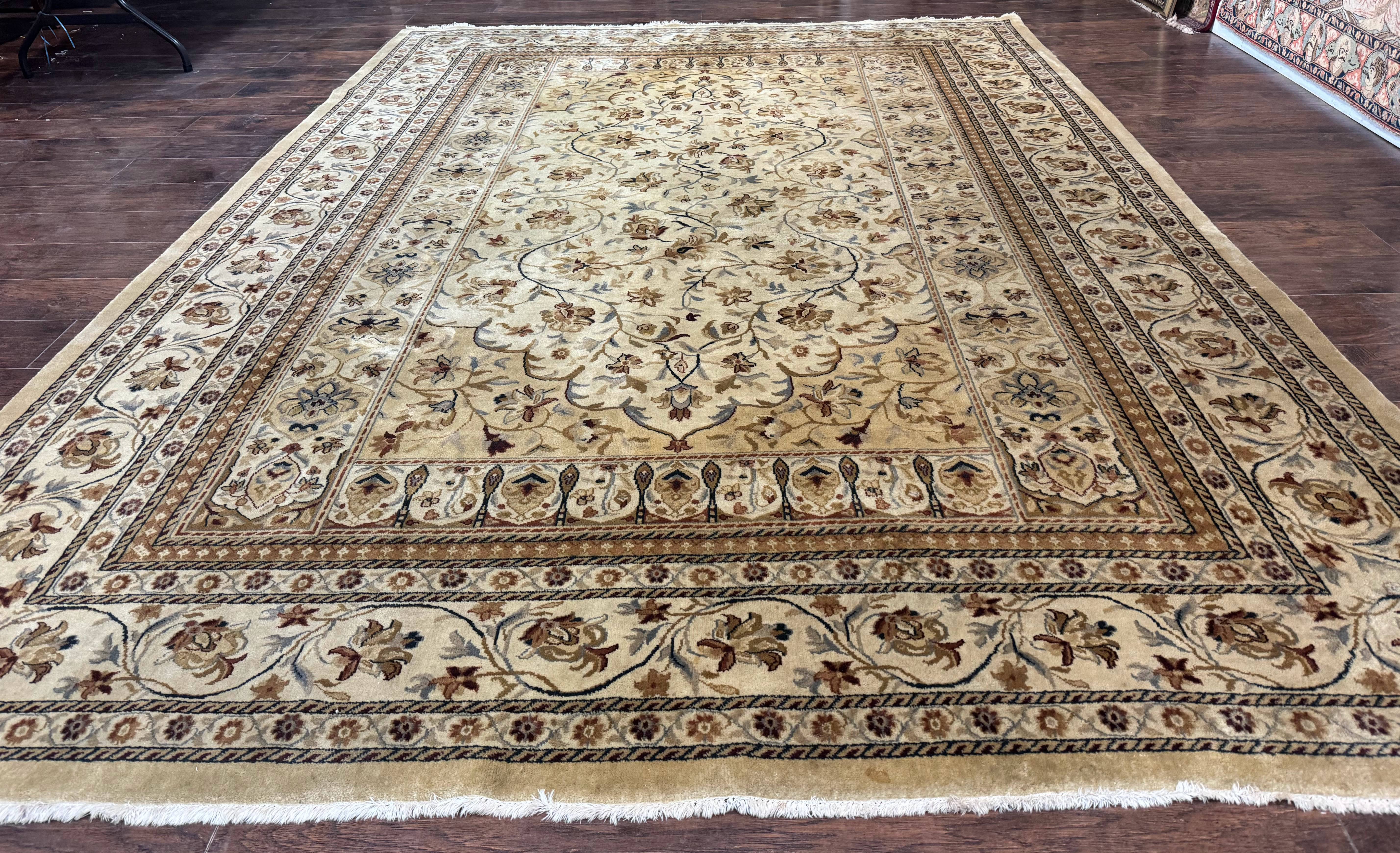 Indo Persian Rug 8x11, Beige, Handmade Vintage Traditional Carpet - Jewel Rugs