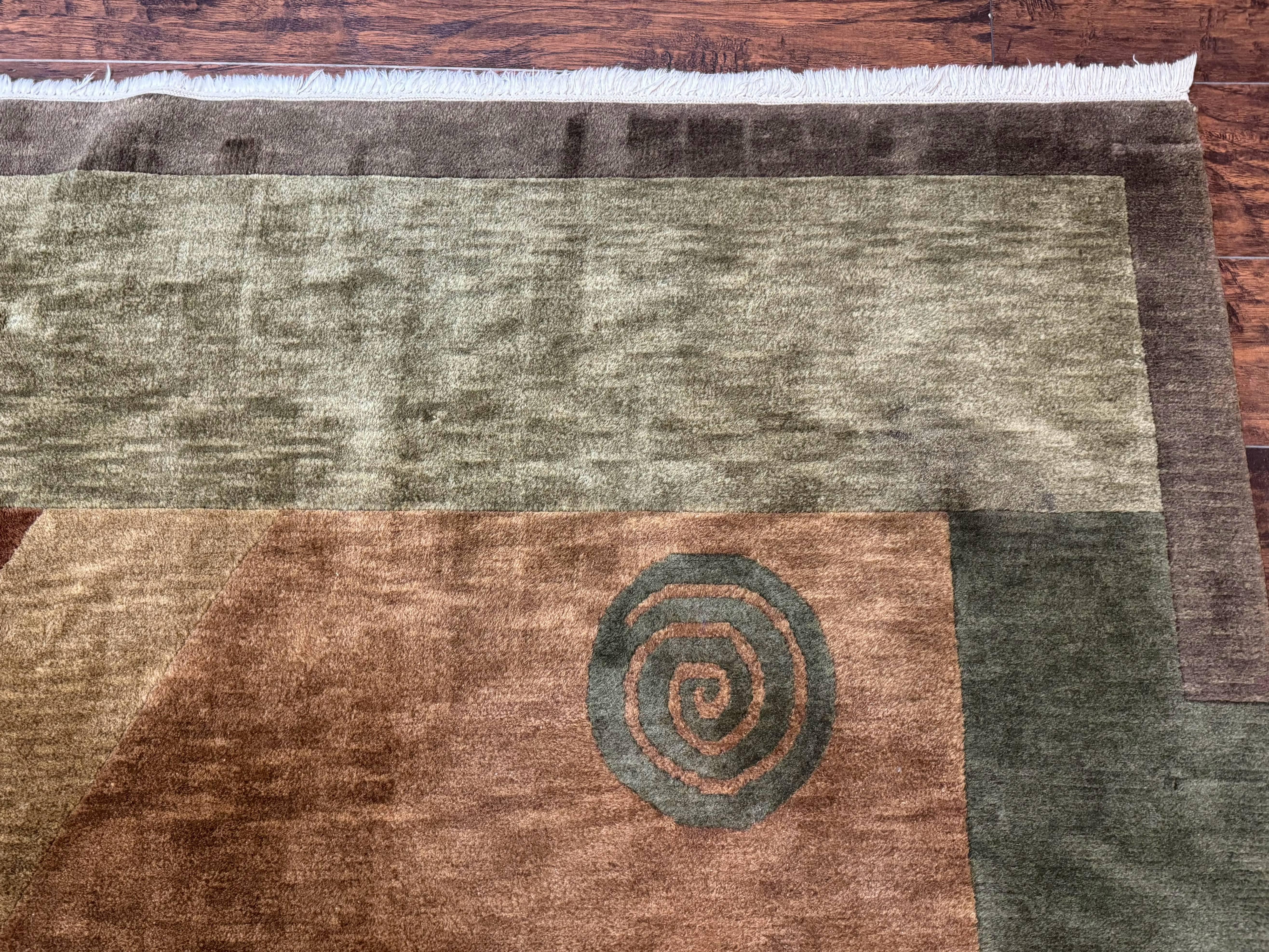 Tibetan Rug 8x10, Modern Nepali Carpet, Abstract Wool Area Rug, Contemporary - Jewel Rugs