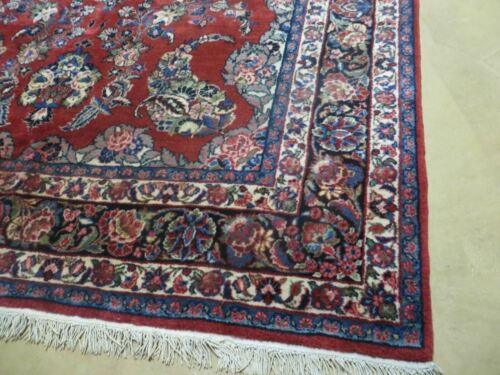 Antique Persian Qazvin Rug 6x9, Wool Hand-Knotted Oriental Carpet 6 x 9, Allover Floral Sarouk Design, 1940s Vintage Carpet, Red Navy Blue Cream - Jewel Rugs