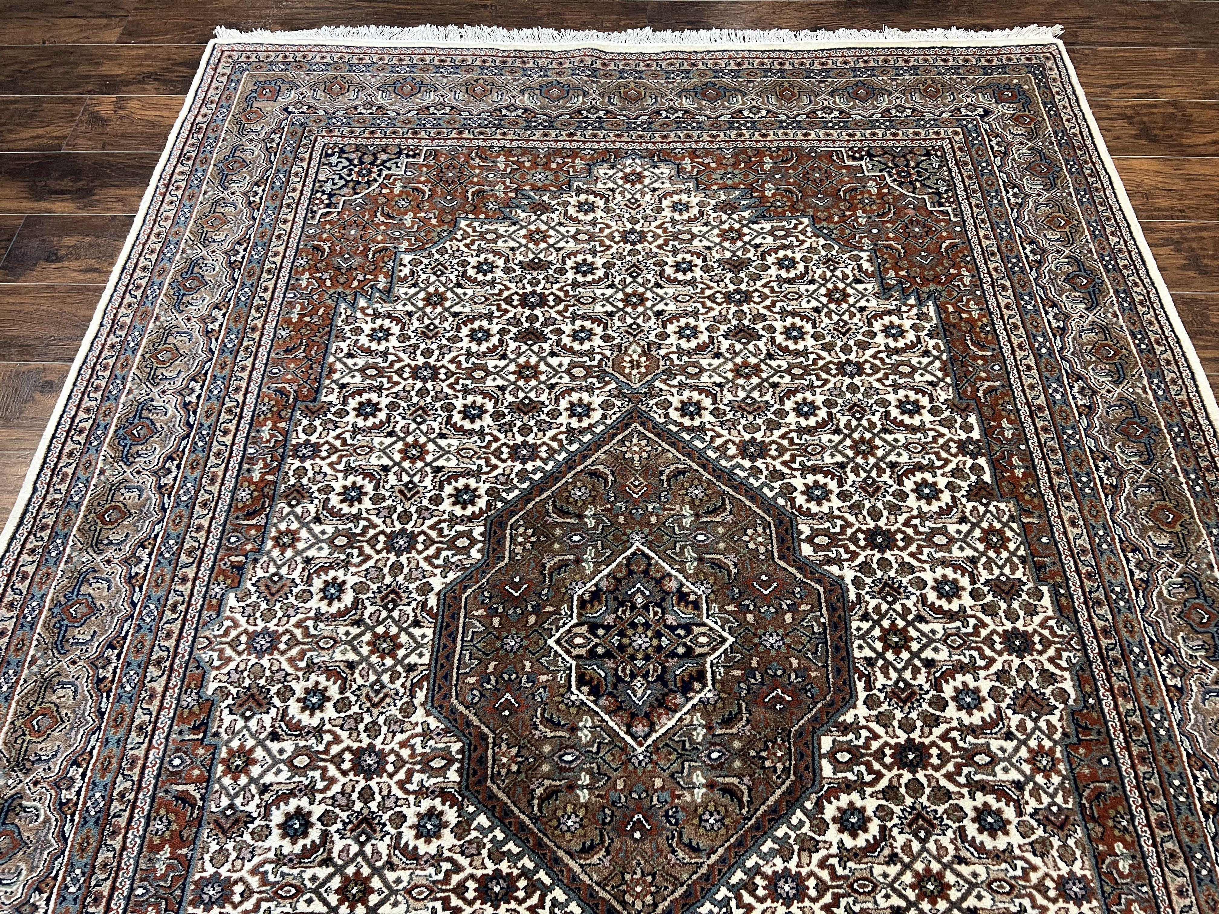 Indo Persian Rug 7x10 ft, Hand Knotted Wool Vintage Oriental Carpet 7 x 10, Traditional Handmade Herati Bidjar Cream Rug, Medallion Rug - Jewel Rugs
