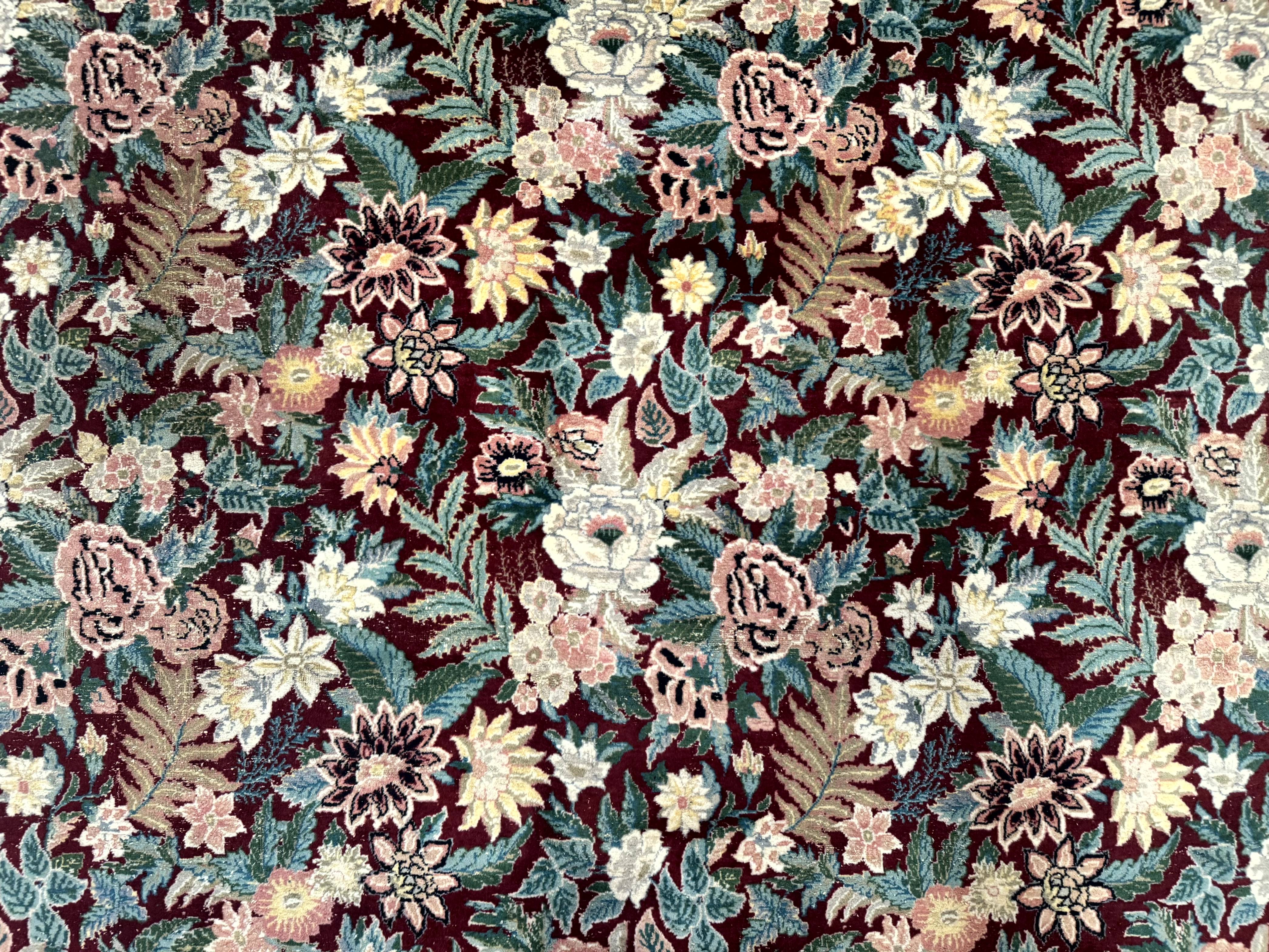Pakistani Rug 9x12 William Morris Maroon Vintage Floral Wool - Jewel Rugs