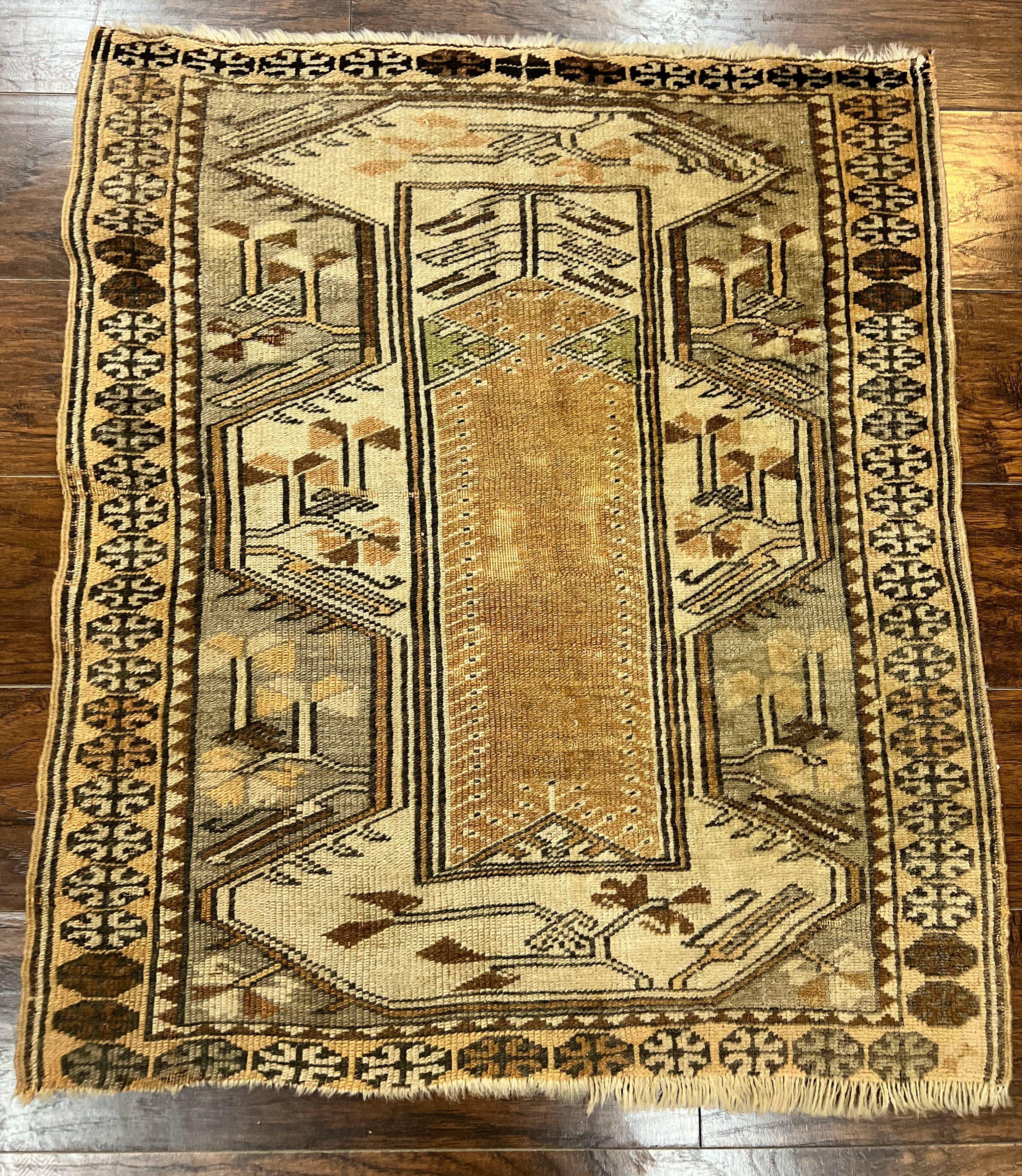 Turkish Kazak Rug 3x3, Wool Hand Knotted Antique Carpet, 3ft Square Area Rug, Boho Rug, Small Geometric Rug - Jewel Rugs