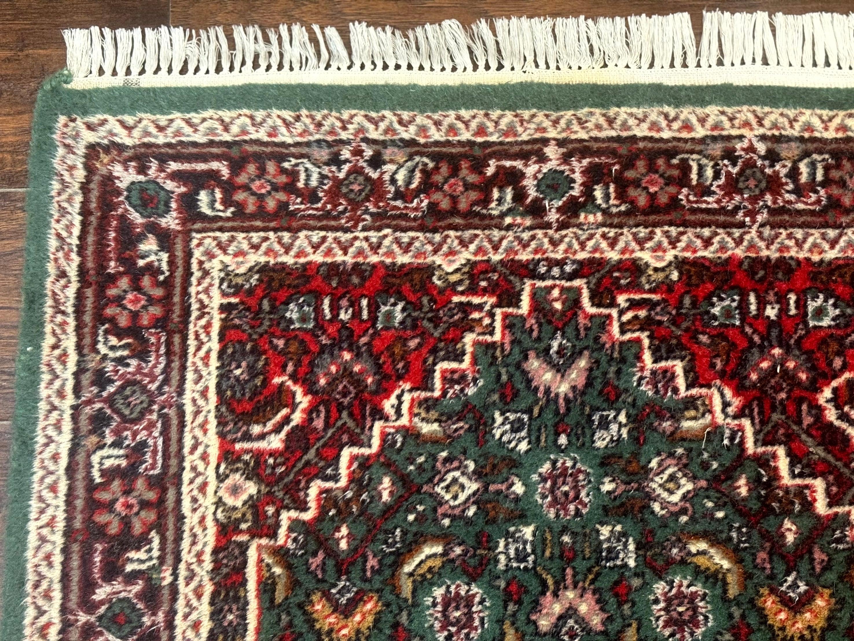 Green Indo Persian Bidjar Runner Rug 3x10, Green and Red - Jewel Rugs