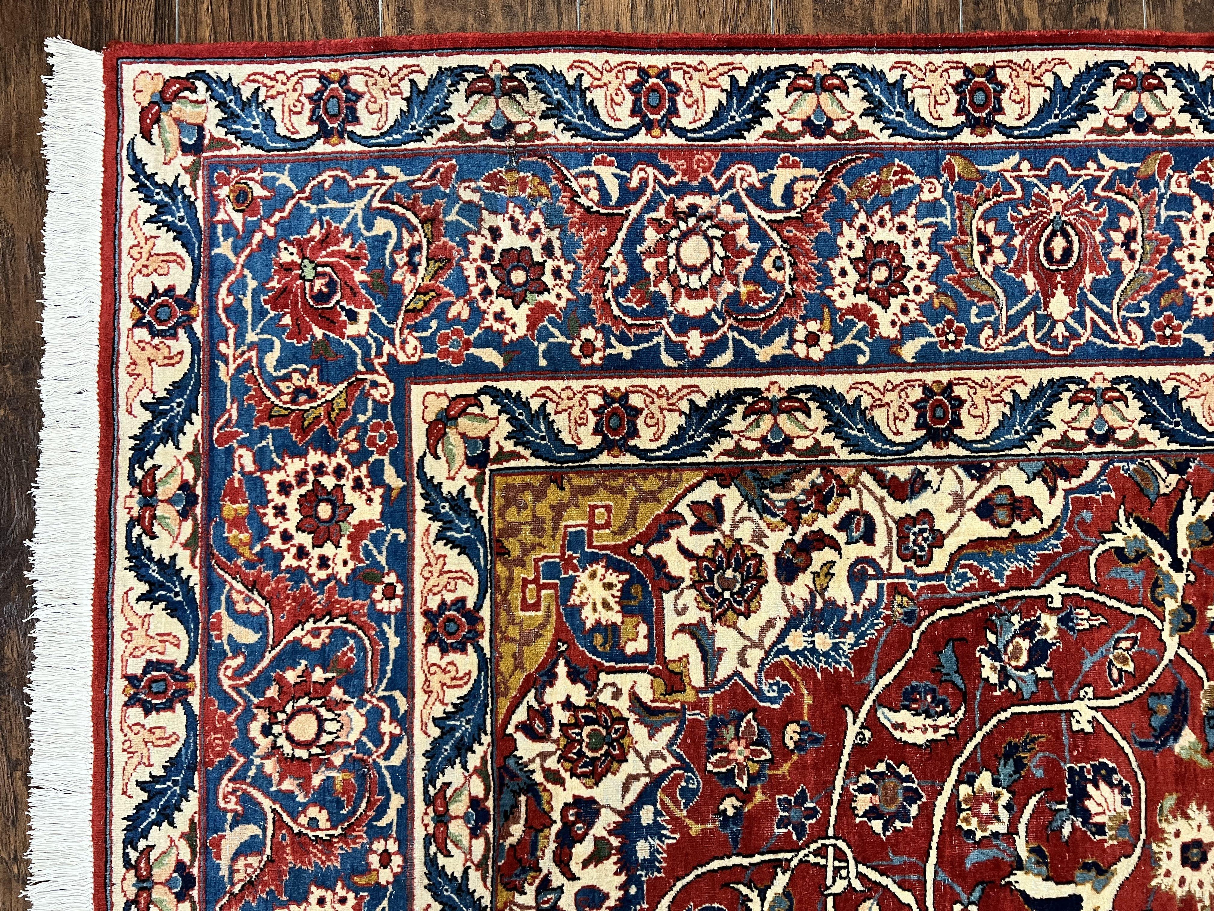 Red Persian Isfahan Rug 7x10 - Antique, Floral Medallion - Jewel Rugs