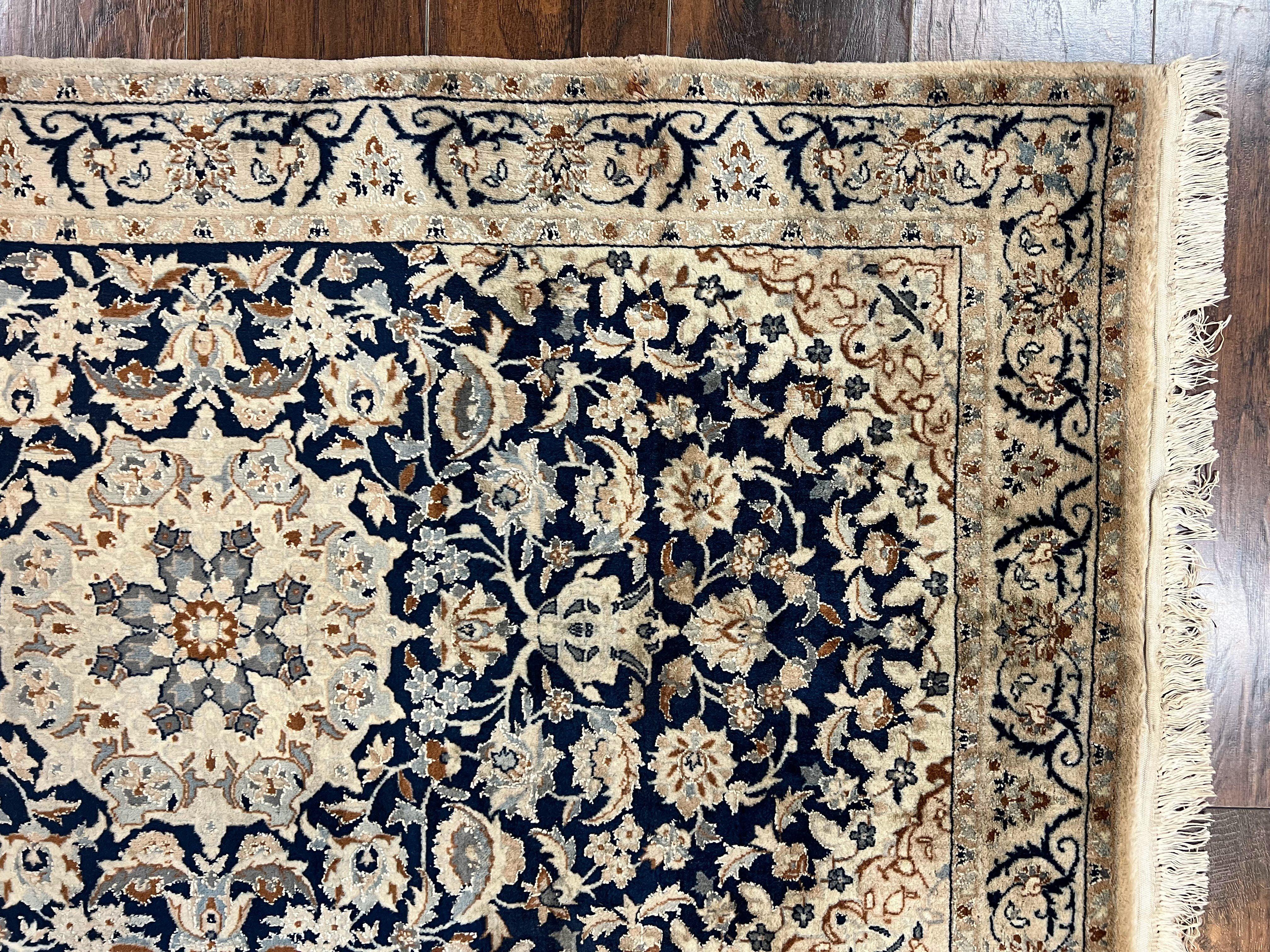 Persian Nain Rug 3x5, Floral Medallion Oriental Carpet, Very Fine Hand Knotted Handmade Wool and Silk Highlights Rug, Vintage Semi Antique - Jewel Rugs