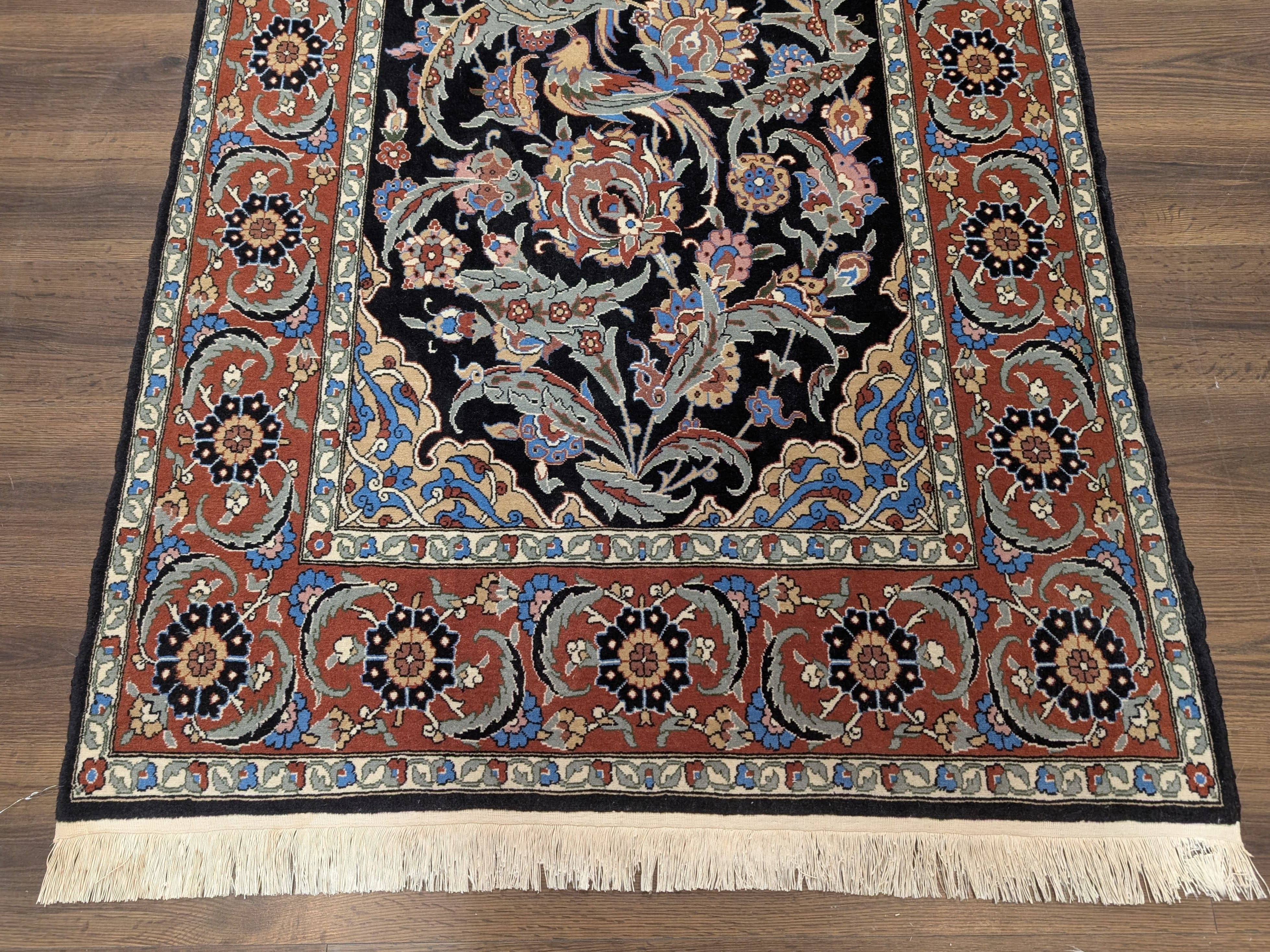 Turkish Hereke Rug 4x7, Kork Wool, Hand-Knotted Blue Carpet, Signed, 225 KPSI - Jewel Rugs