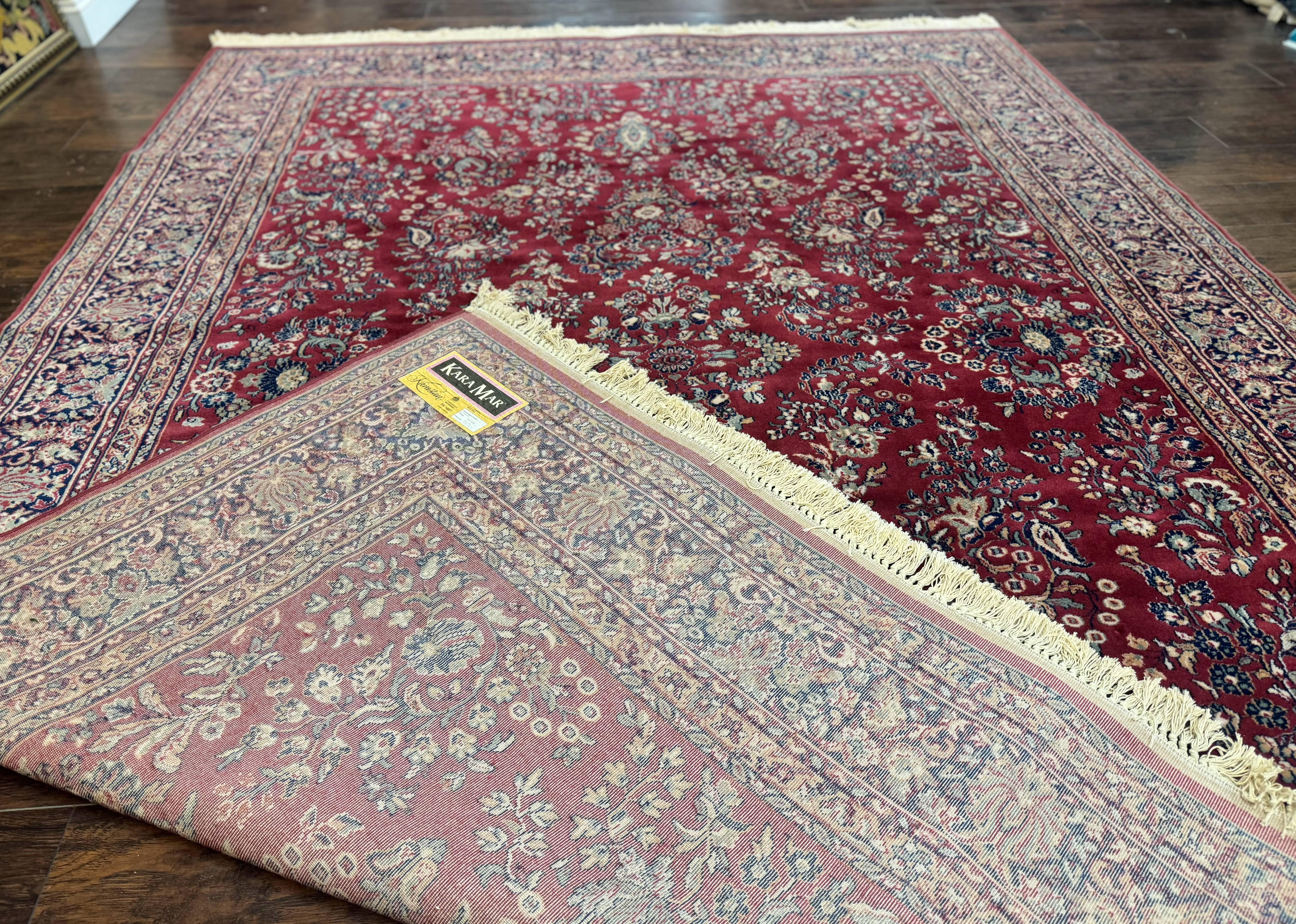 Karastan Rug 8 x 11.6, Rose Sarouk 300-1007, Vintage Wool Karastan Carpet, Beligum Power Loomed Rug, Floral, Red, Wool Pile - Jewel Rugs