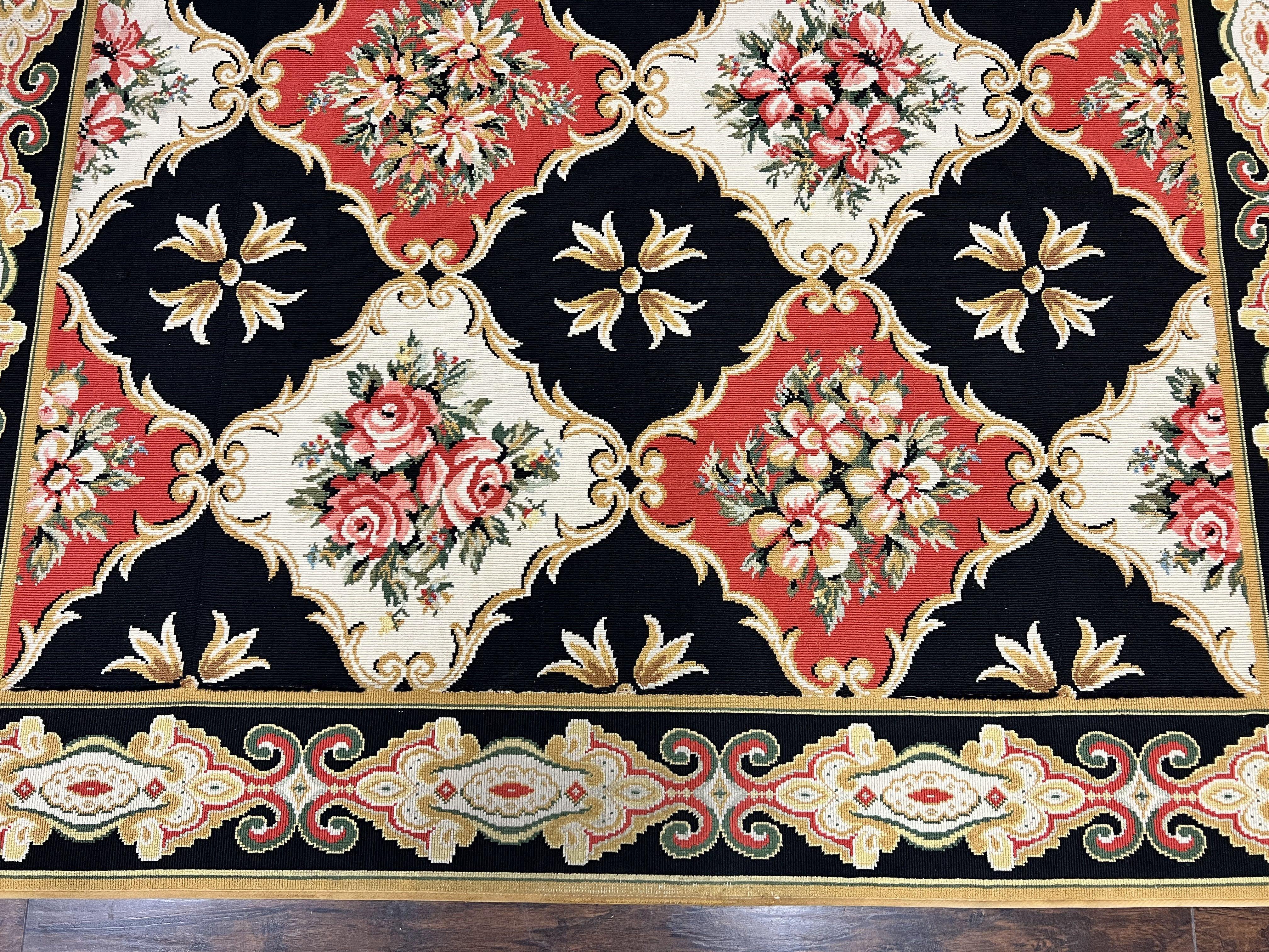 Wide Runner Rug 6x17 ft, Custom Made Vintage Stark Carpet 6 x 17 ft, Red Black Ivory, Corridor Hallway Rug, European Panel Design, Floral - Jewel Rugs