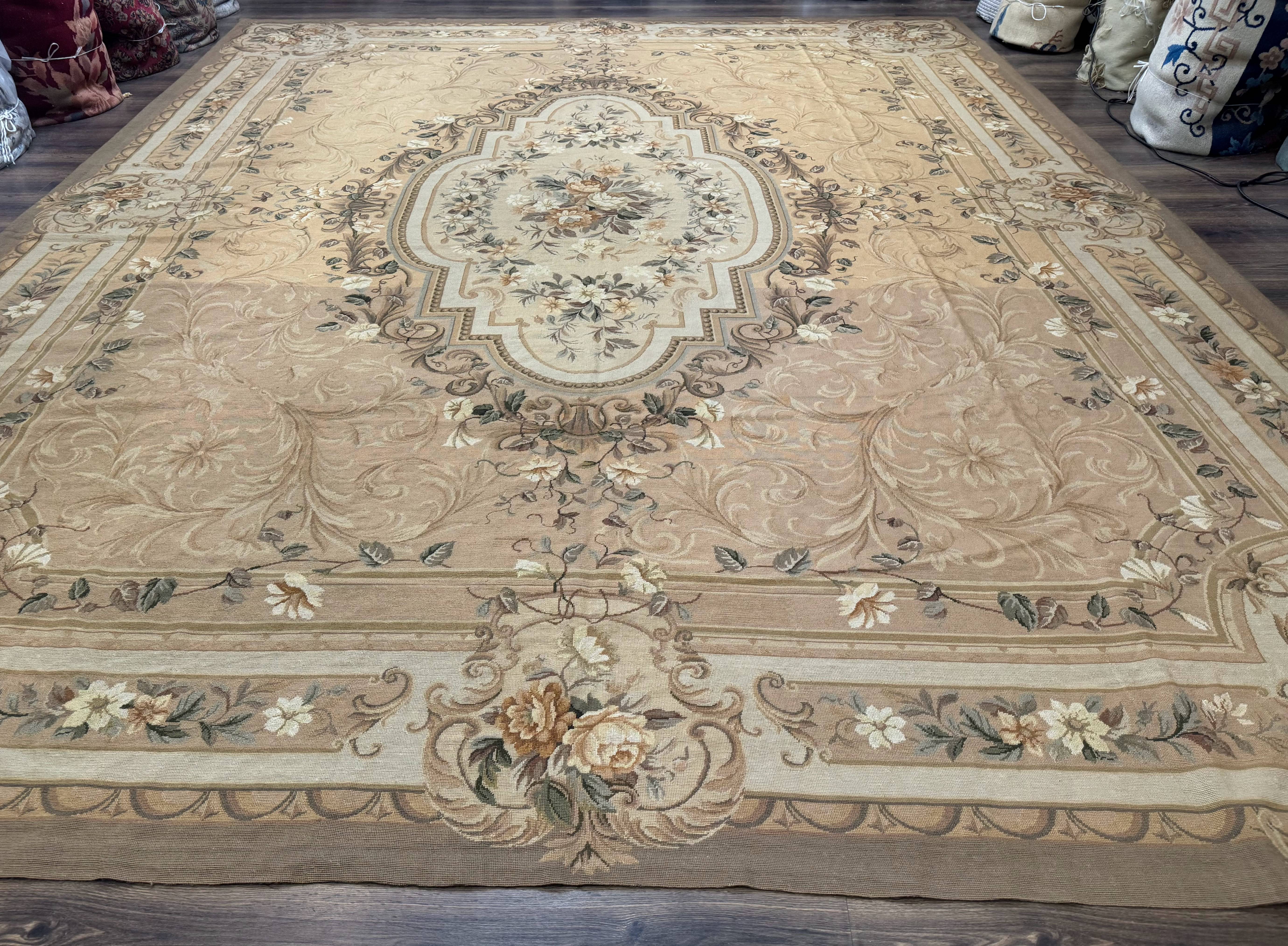 Large Needlepoint Rug 12x15, Palace Size Aubusson Carpet, Vintage, Handmade - Jewel Rugs