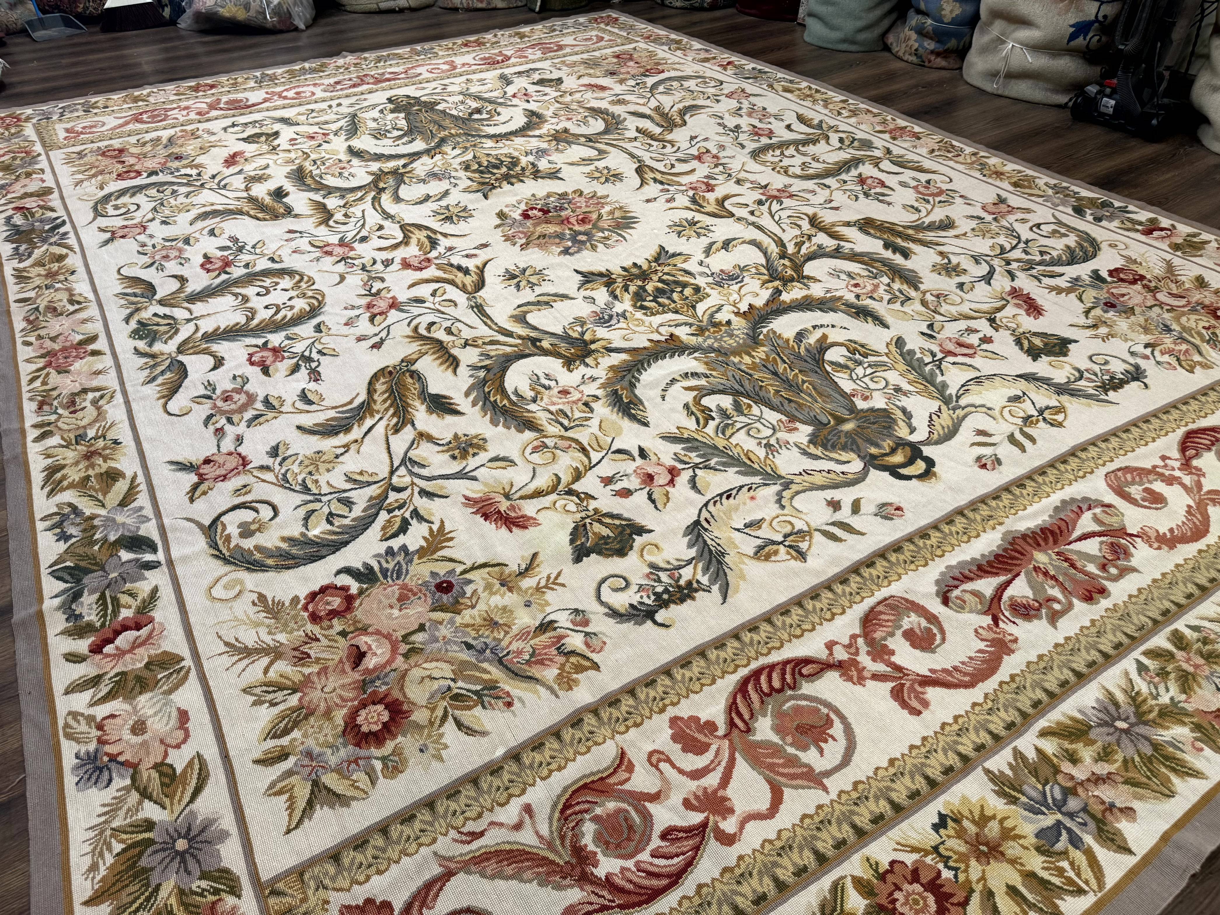 Aubusson Needlepoint Rug 10x14, Elegant European French Carpet, Vintage Carpet - Jewel Rugs