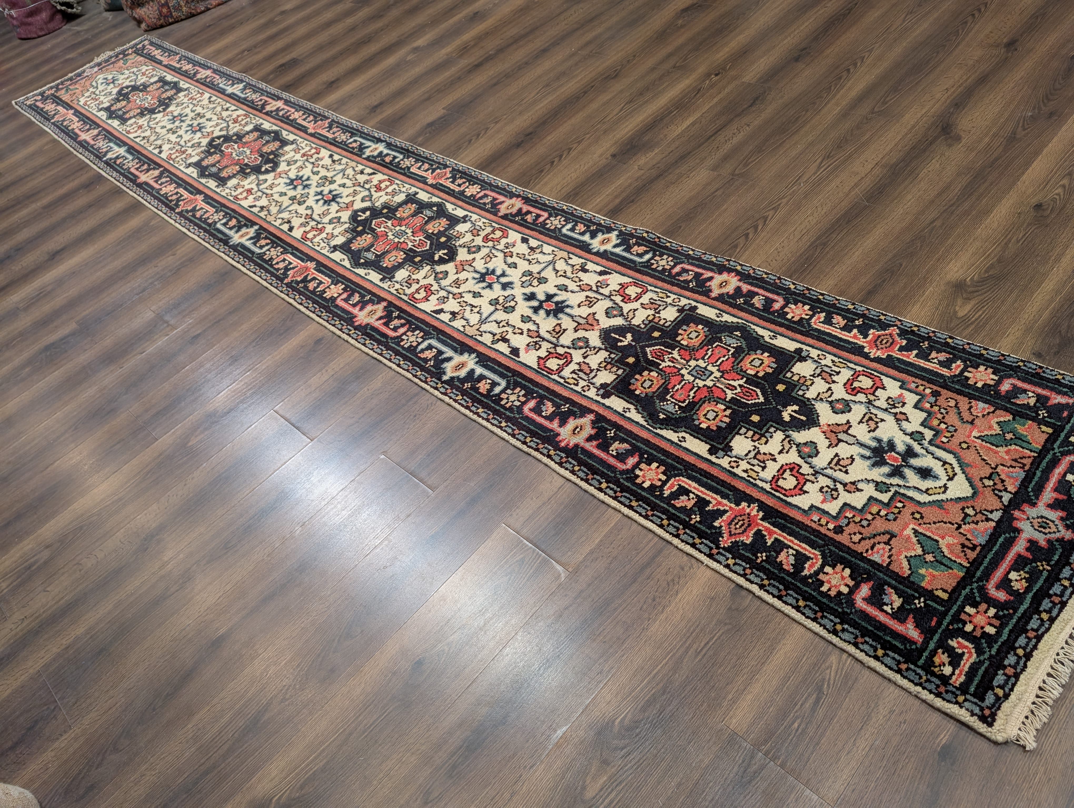 Indo Persian Heriz Serapi Runner 2.7 x 16, Vintage Wool Runner - Jewel Rugs