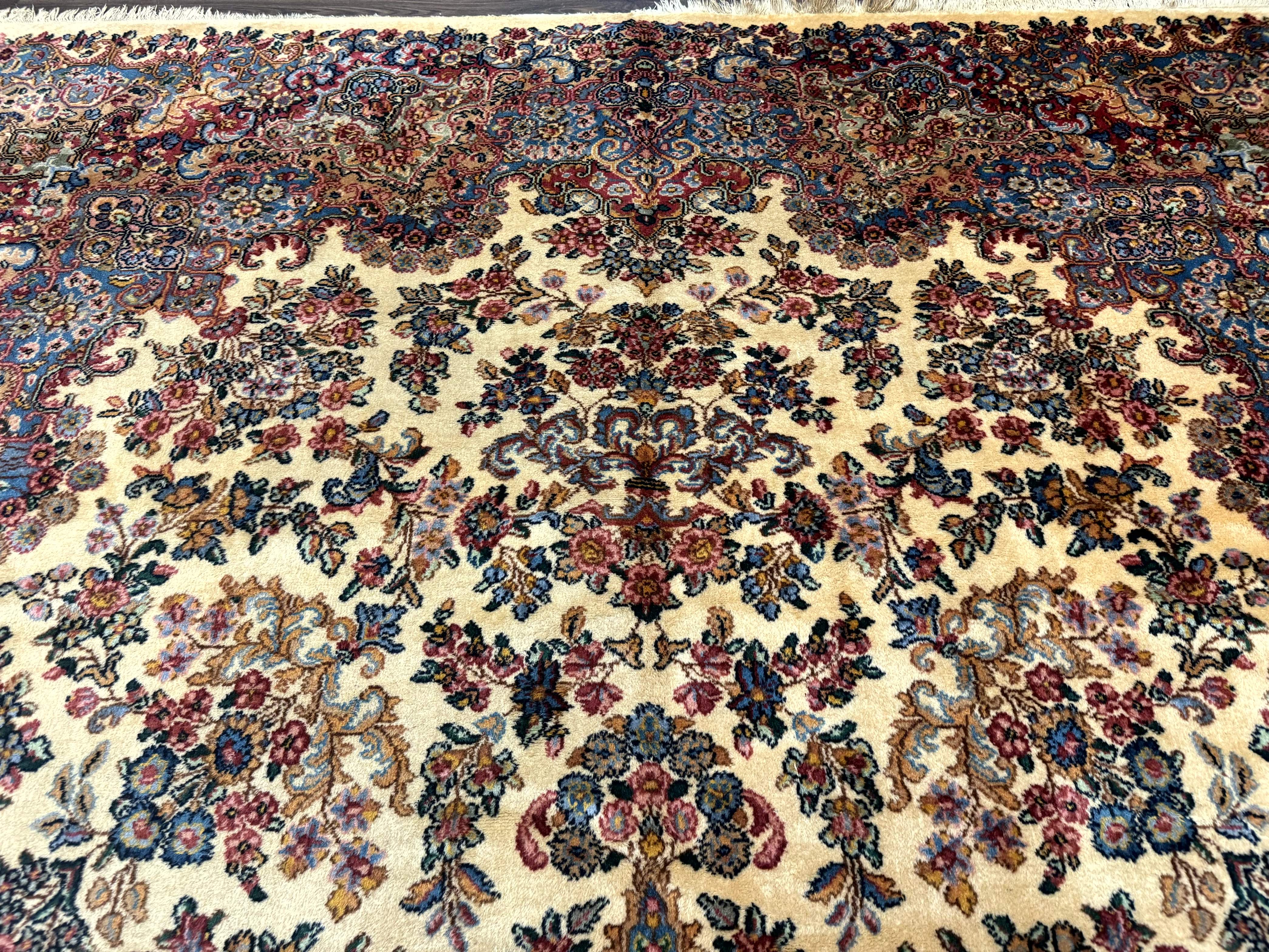 Karastan Kirman Rug 9x15, Large Palace Sized Wool Antique Karastan Lanamar Carpet #5530, Ivory - Jewel Rugs