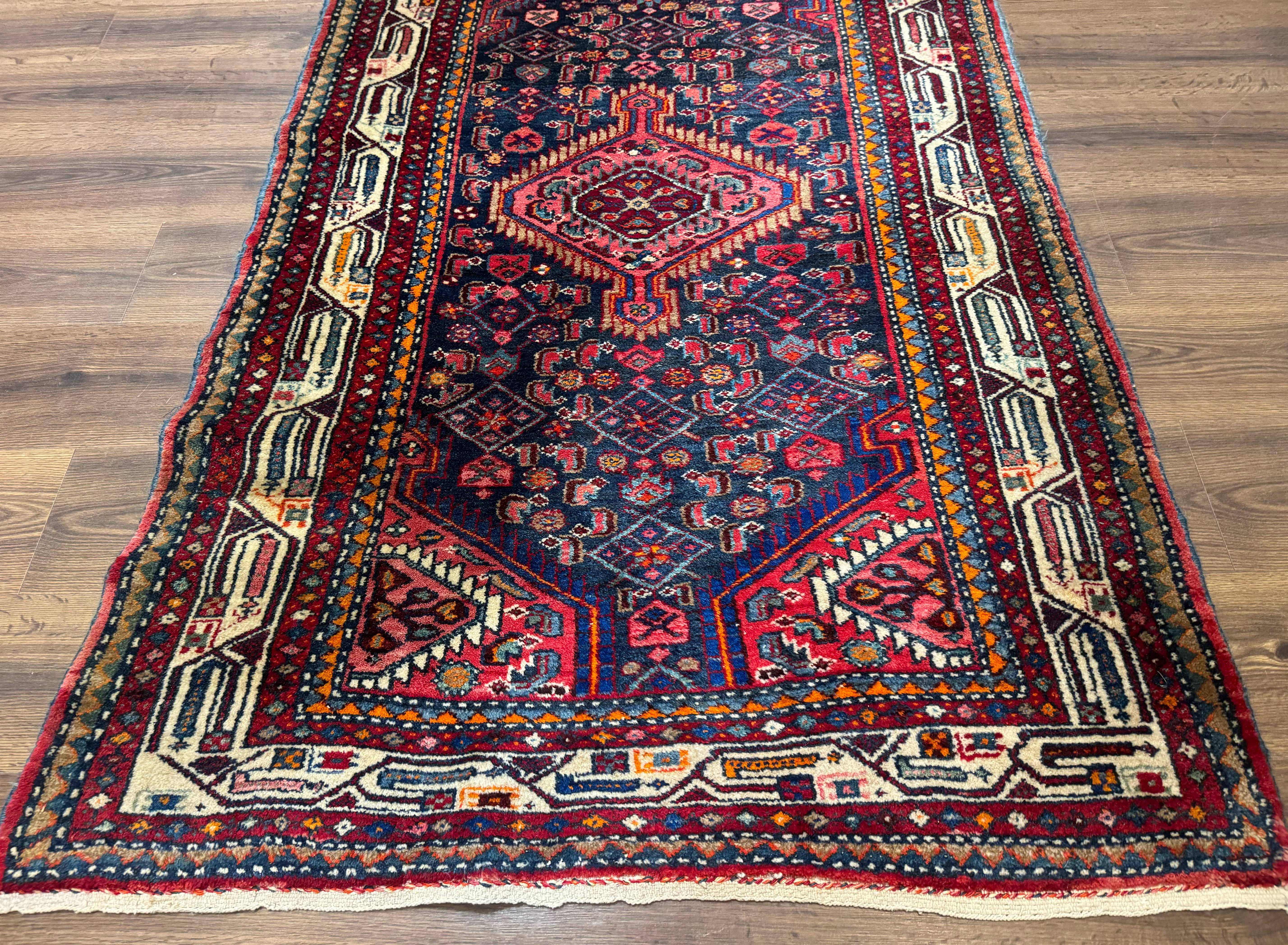 Antique Persian Hamadan Rug 4x6, Navy Blue, Village Tribal Rug - Jewel Rugs