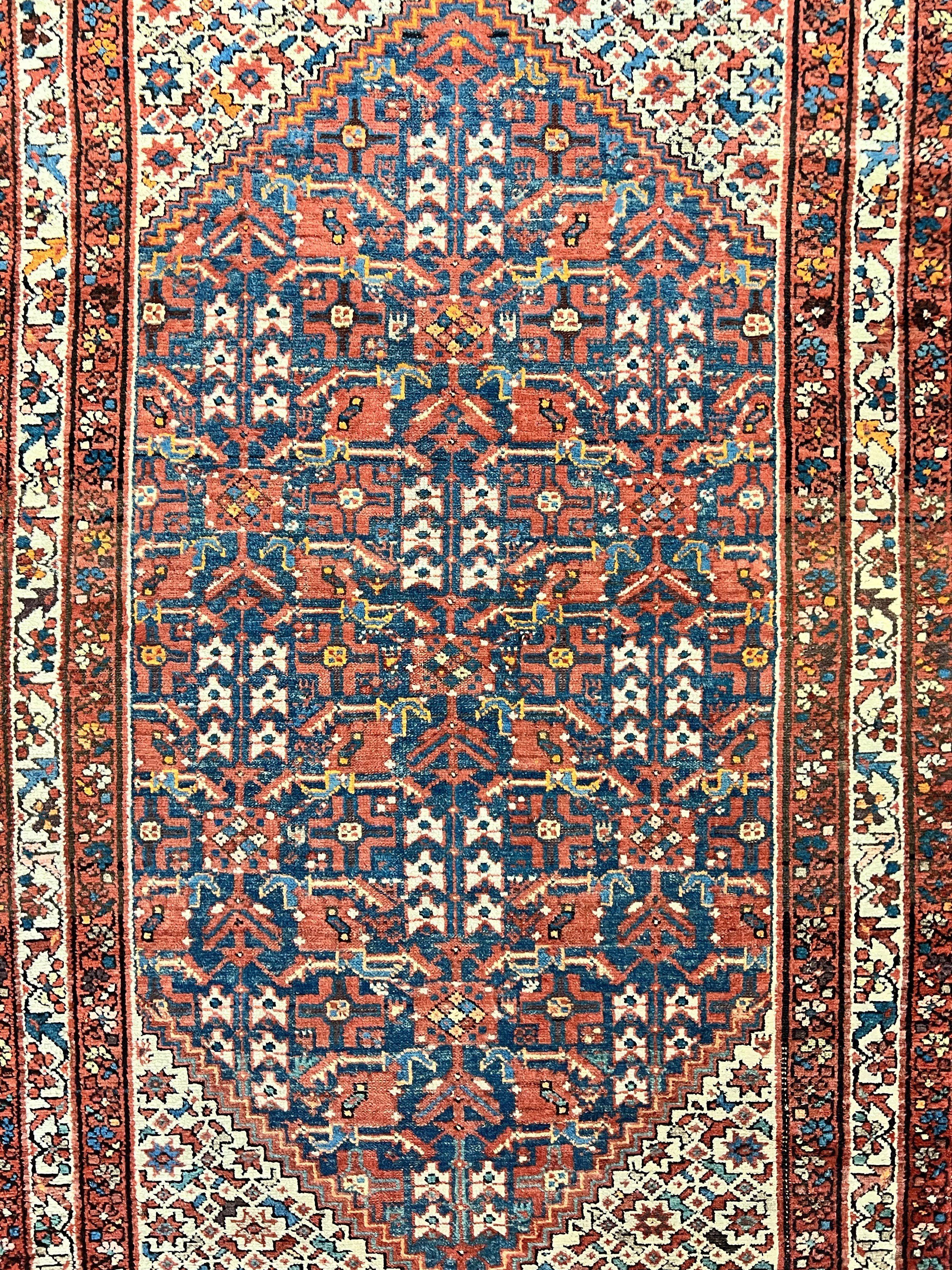 Persian Malayer Rug 4x7, Tribal Rug, Geometric, Antique Oriental Carpet, Red Blue Cream, Boho Rug, Hand Knotted Wool Rug - Jewel Rugs
