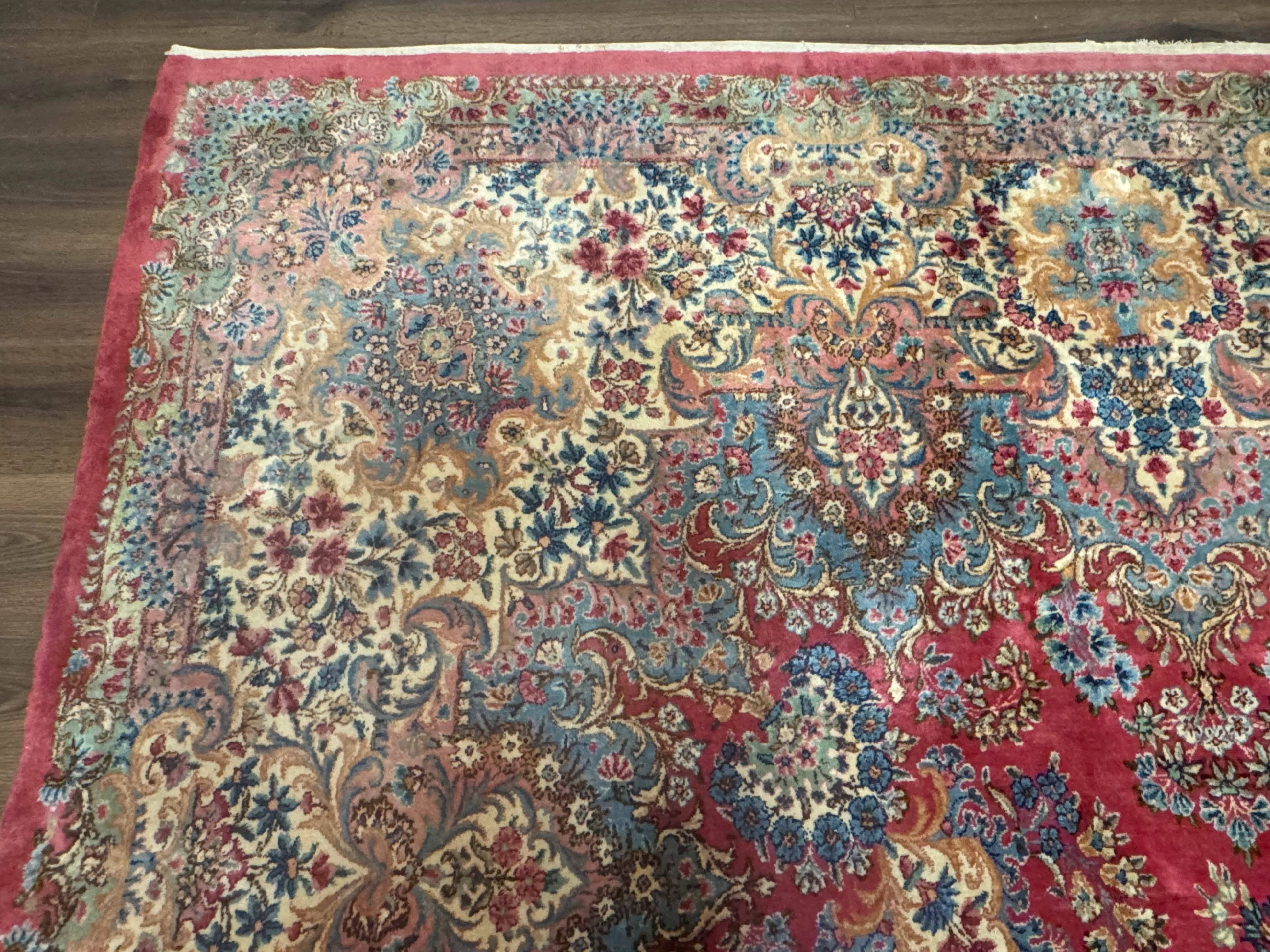 Persian Kerman Rug 12x18 Red Palace Sized Wool Handmade Carpet - Jewel Rugs