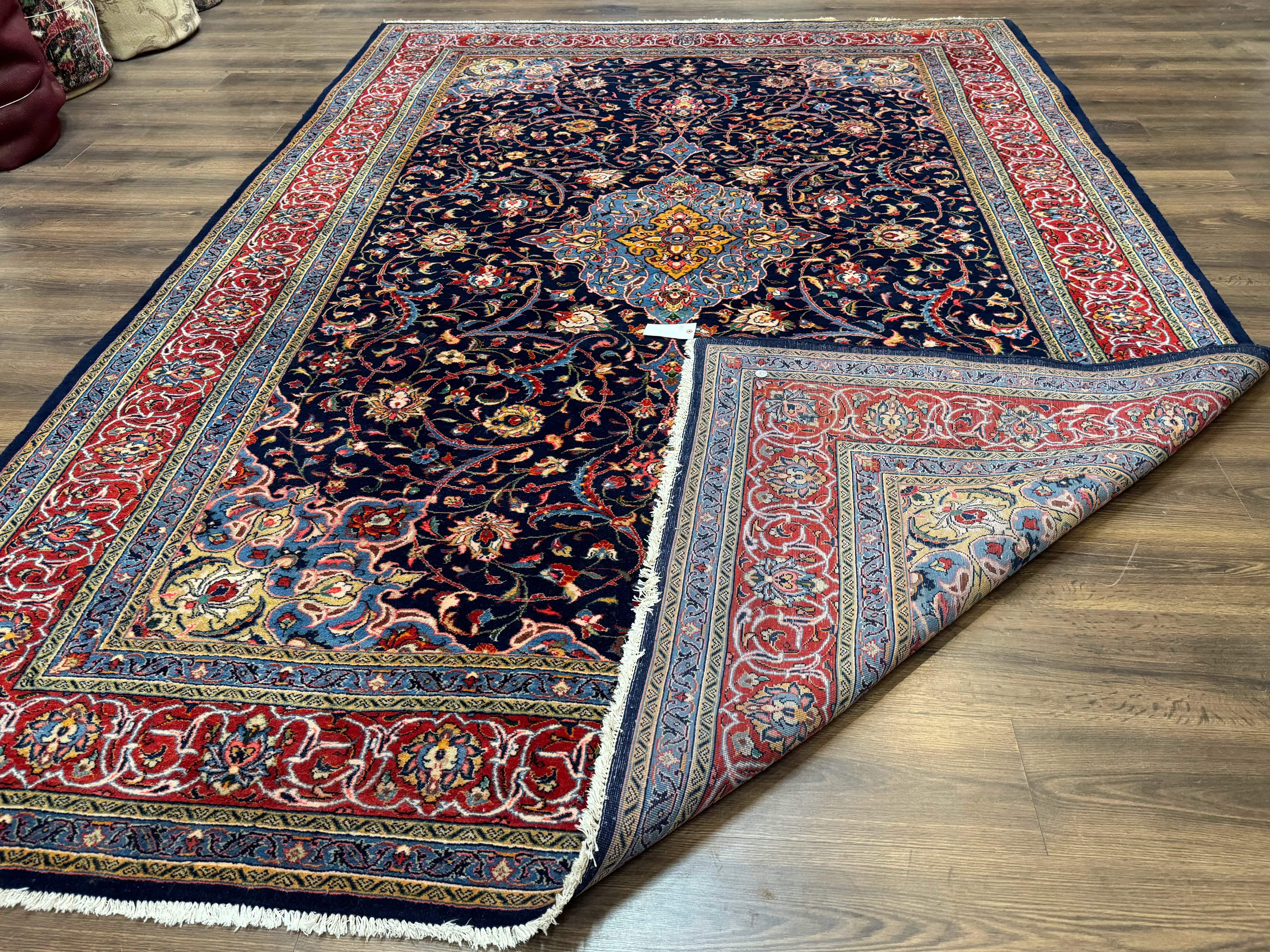 Navy Blue Persian Sarouk Rug 8x11 - Unique Floral Medallion - Jewel Rugs