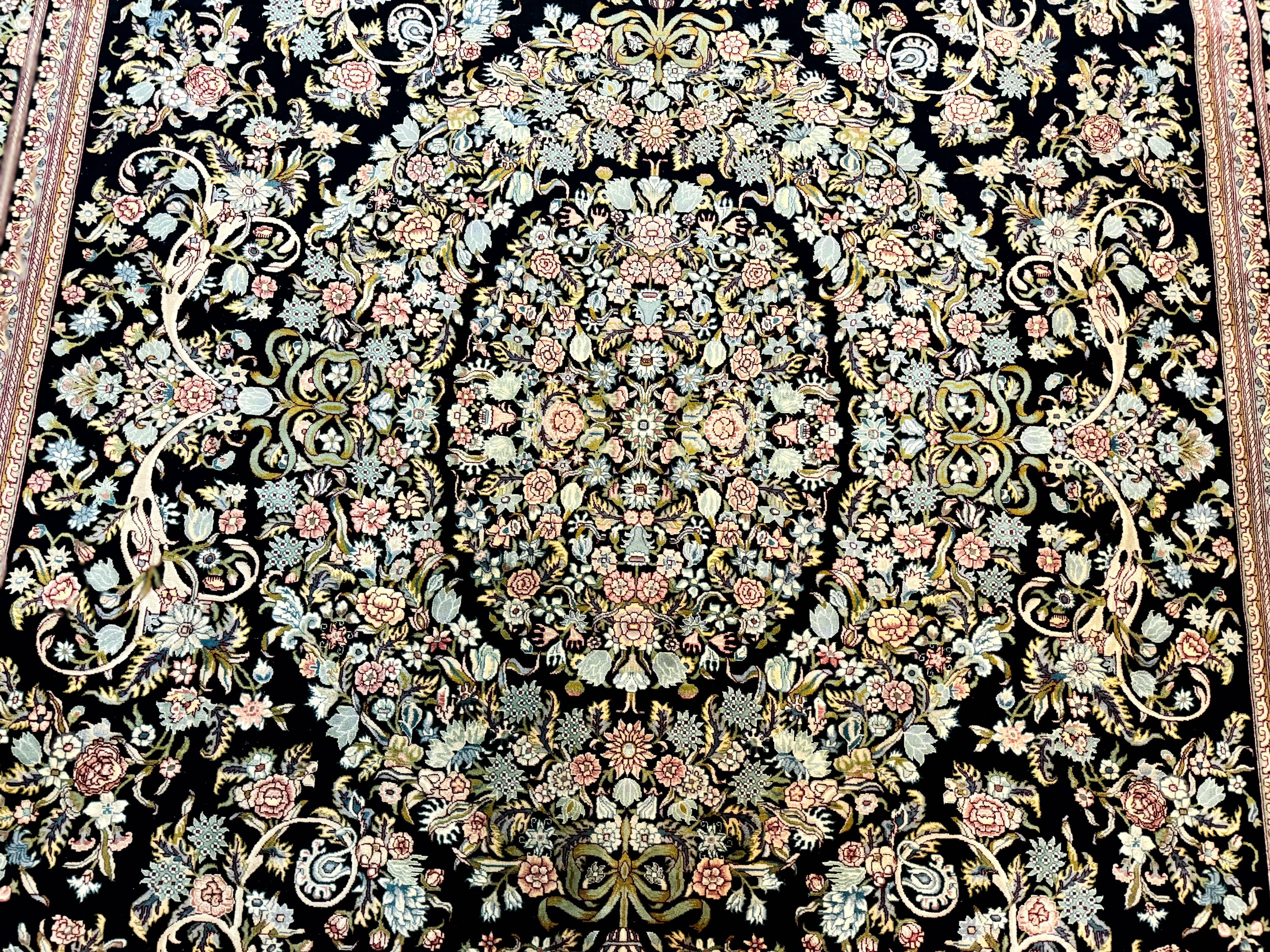 Pak Persian Rug 9x12, Highly Detailed Fine 260 KPSI, Floral, Handmade Traditional Carpet, Black - Jewel Rugs