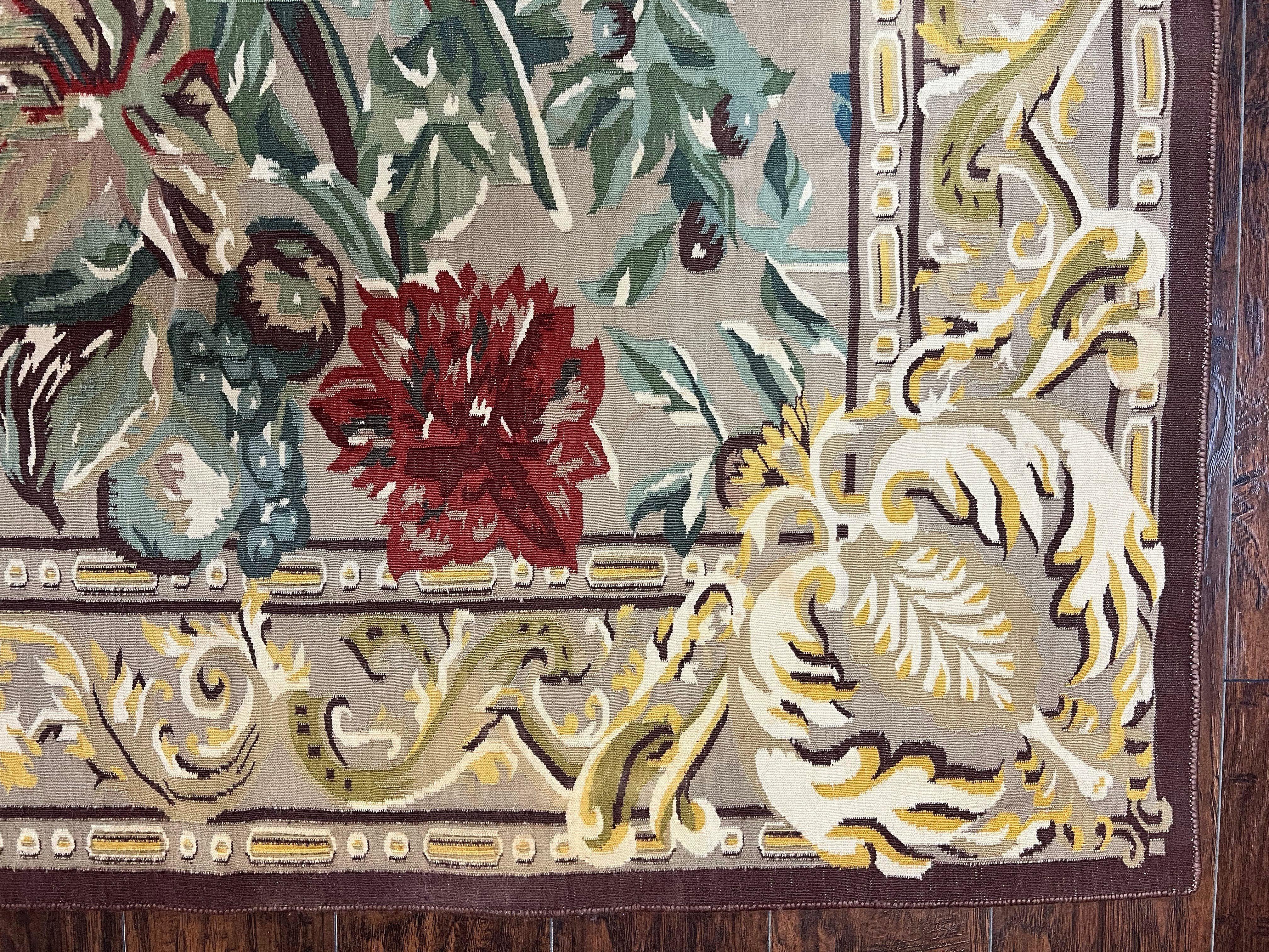 Ralph Lauren Kilim Wool Rug 6x9, Handmade Hand-woven Vintage Ralph Lauren Carpet, Birds and Flowers, Area Rug 6 x 9 Flatweave Carpet - Jewel Rugs