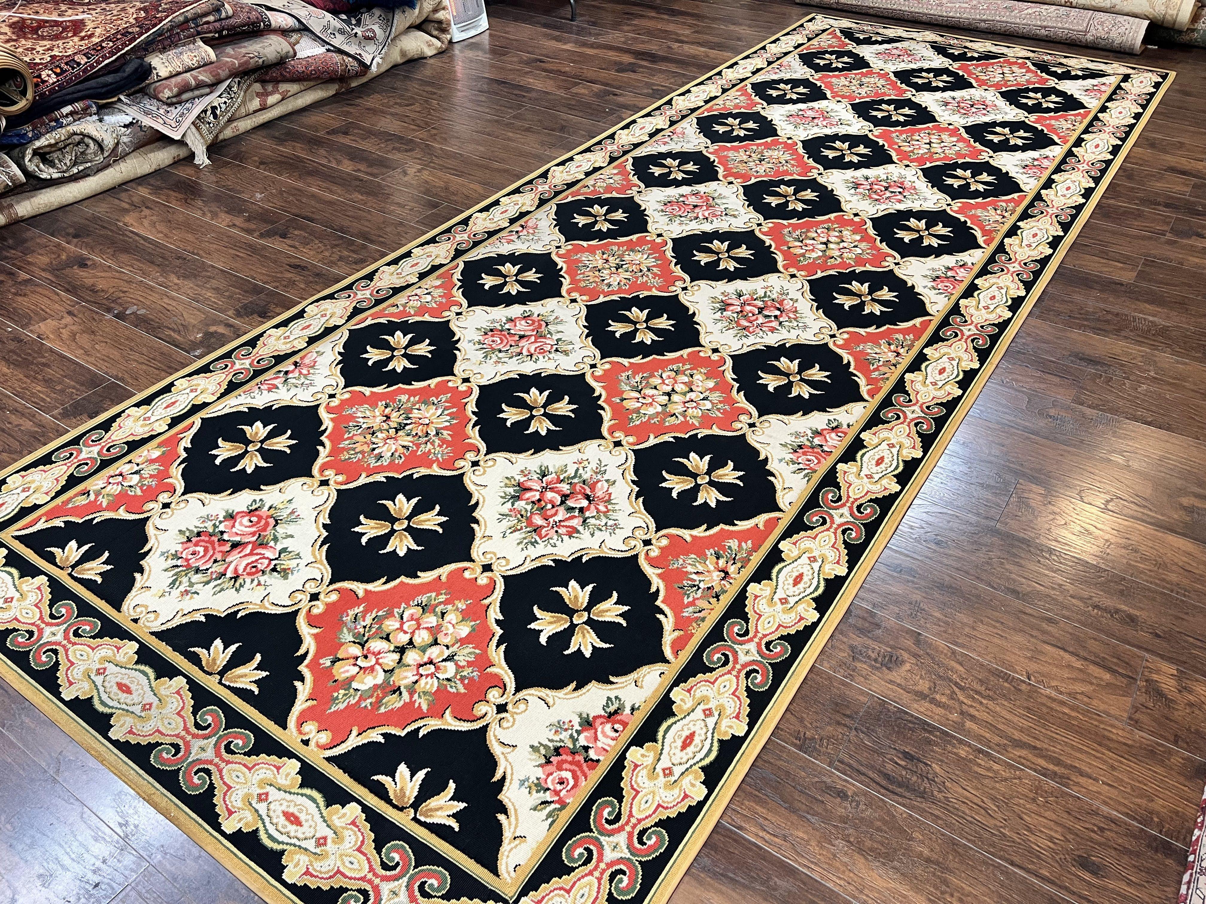 Wide Runner Rug 6x17 ft, Custom Made Vintage Stark Carpet 6 x 17 ft, Red Black Ivory, Corridor Hallway Rug, European Panel Design, Floral - Jewel Rugs