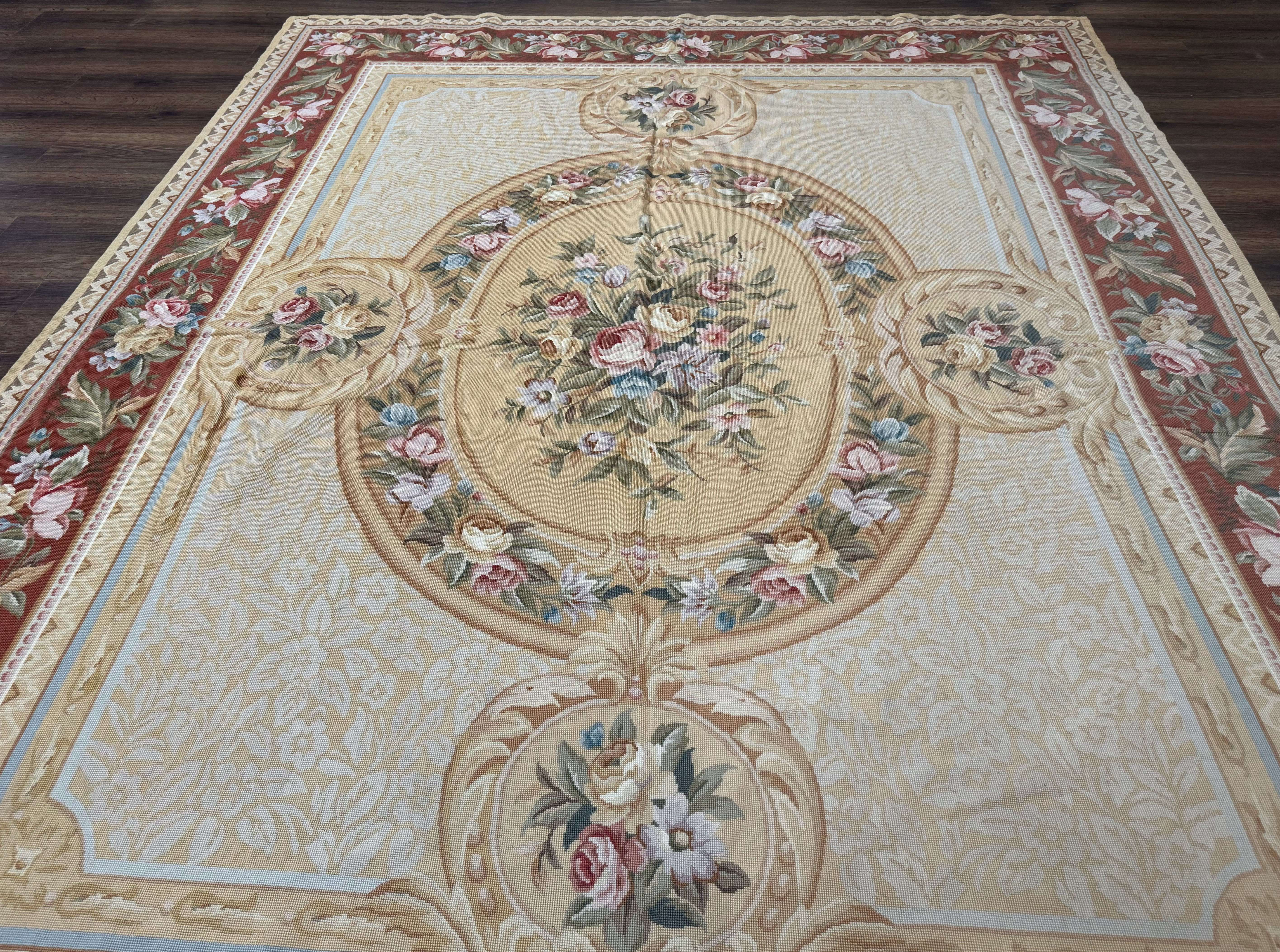 Needlepoint Rug 8x10, Aubusson Savonnerie European Carpet, Floral, Elegant - Jewel Rugs