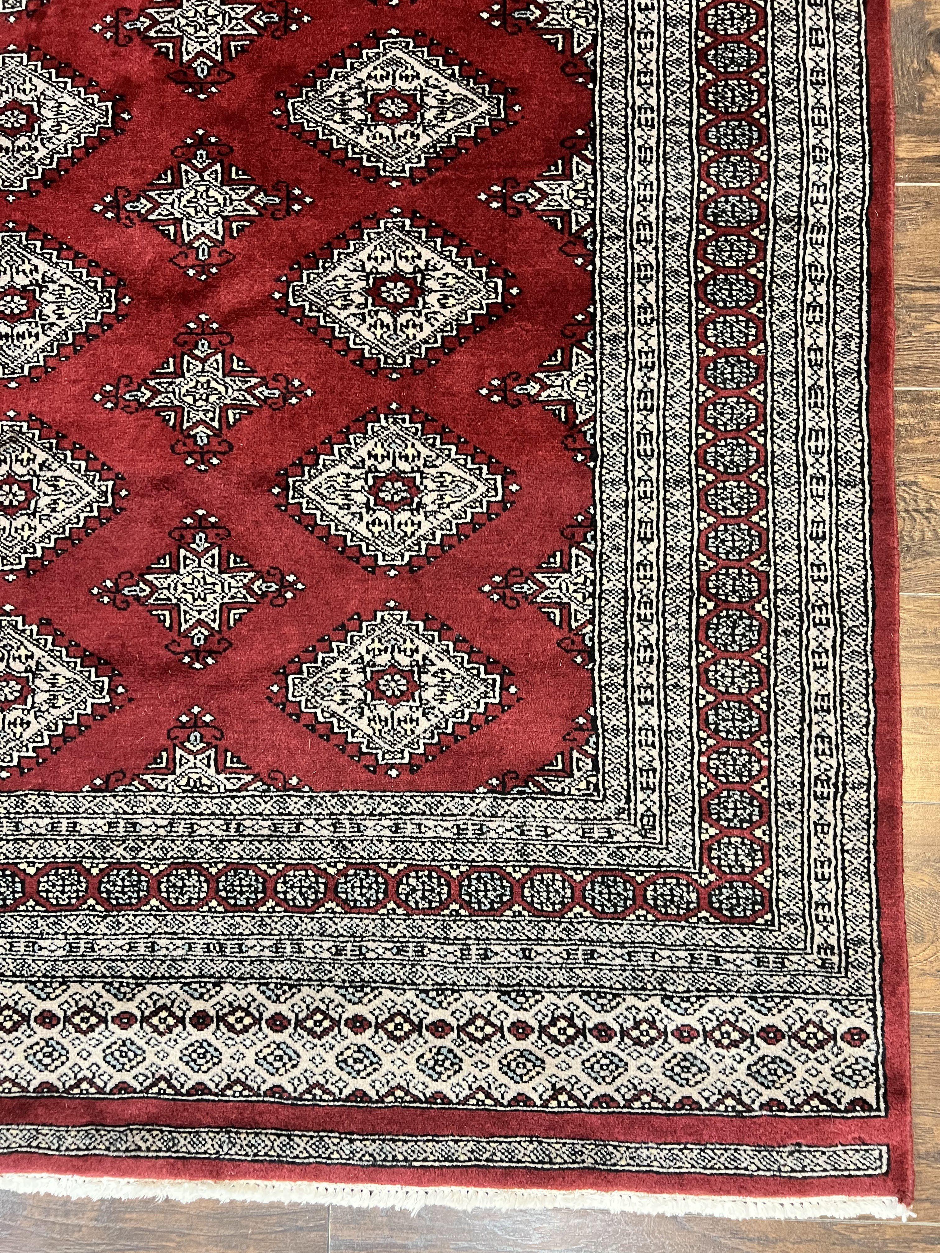 Pakistani Bokhara Rug 6x8, Fine Turkoman Carpet, Wool Handmade Vintage, Red, 6 x 8 Medium Sized Rug, Turkmen Rug - Jewel Rugs