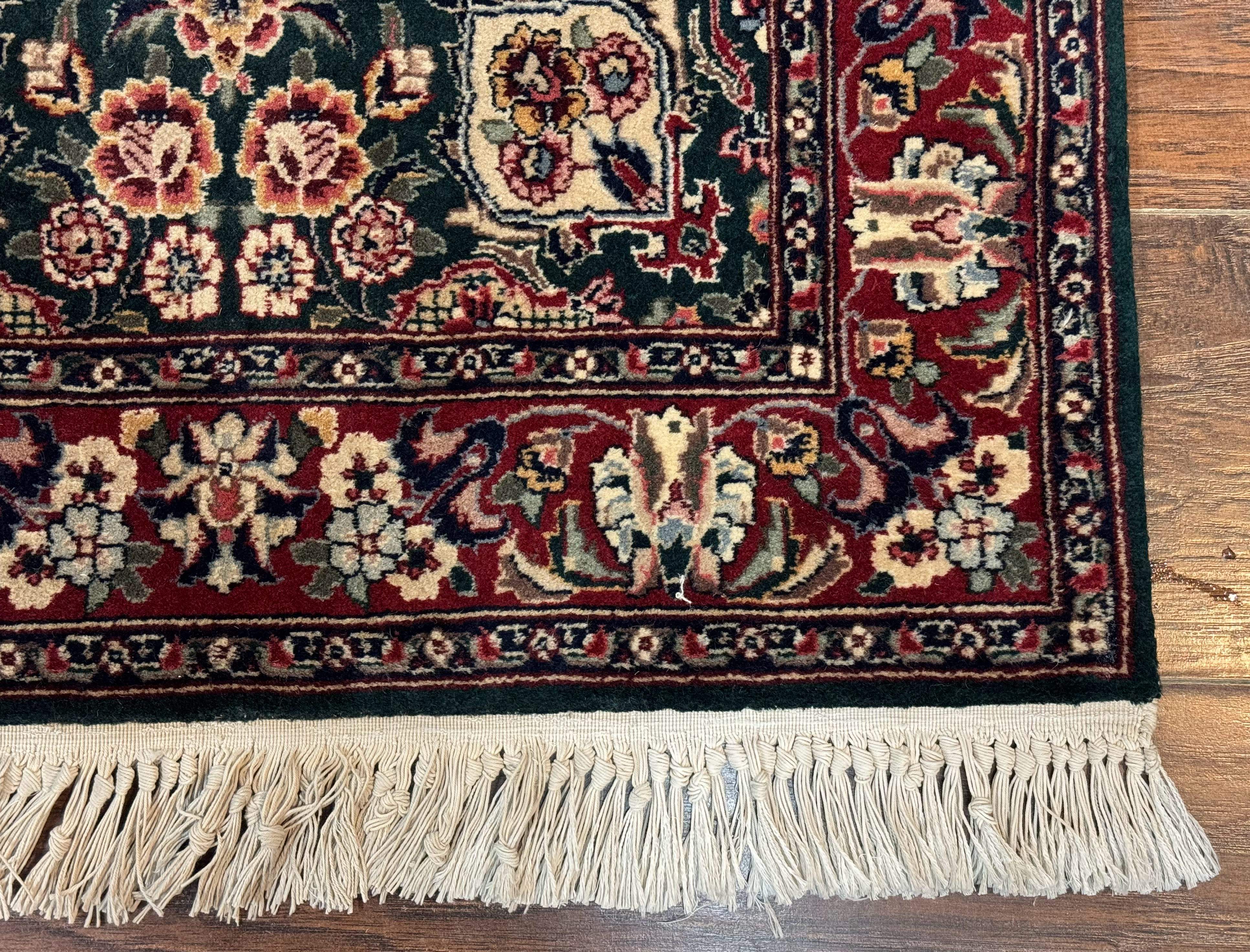 Pak Persian Runner Rug 3x12 – Dark Green and Wine Red, Hand-Knotted Wool, Vintage - Jewel Rugs