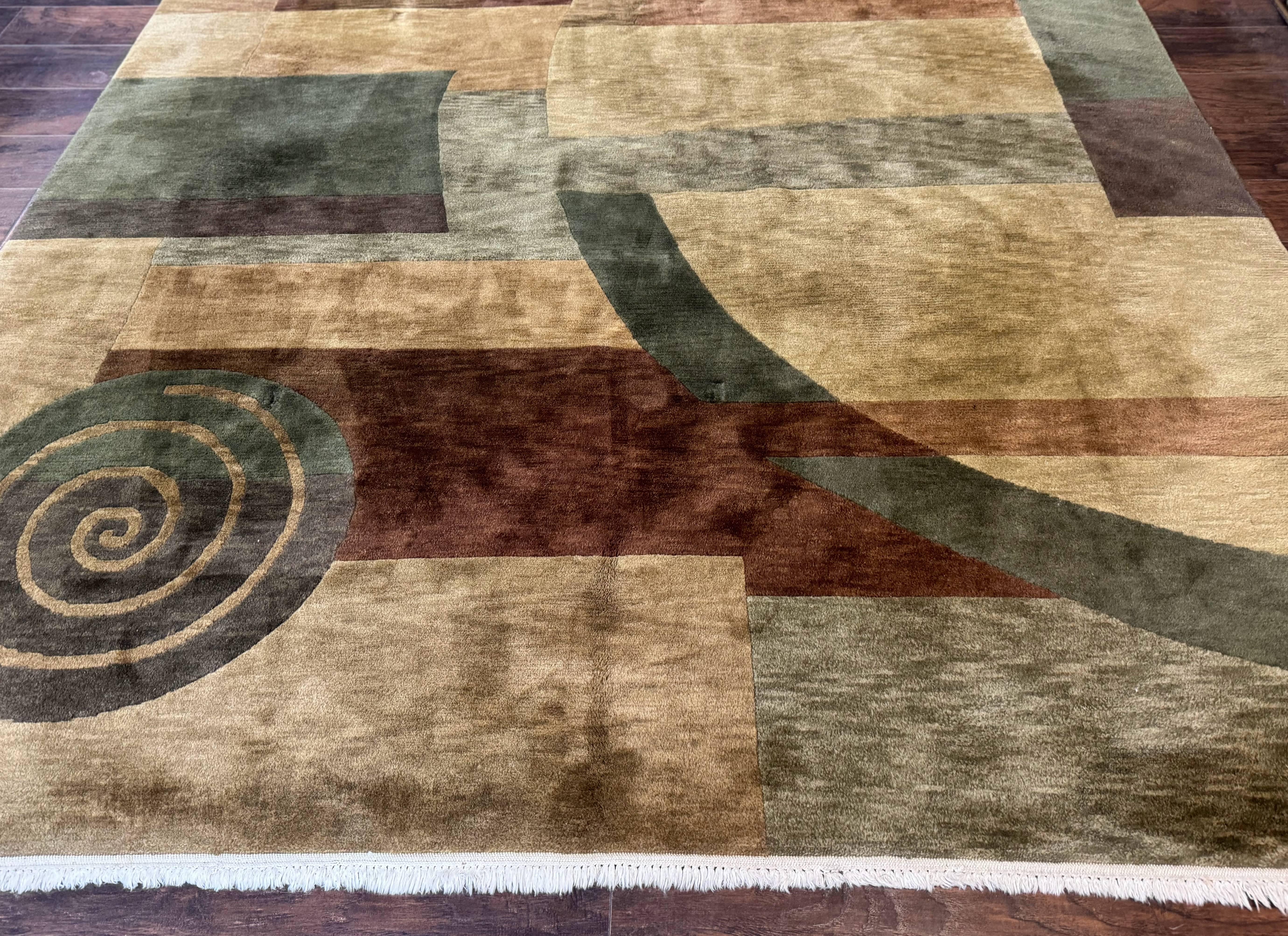 Tibetan Rug 8x10, Modern Nepali Carpet, Abstract Wool Area Rug, Contemporary - Jewel Rugs