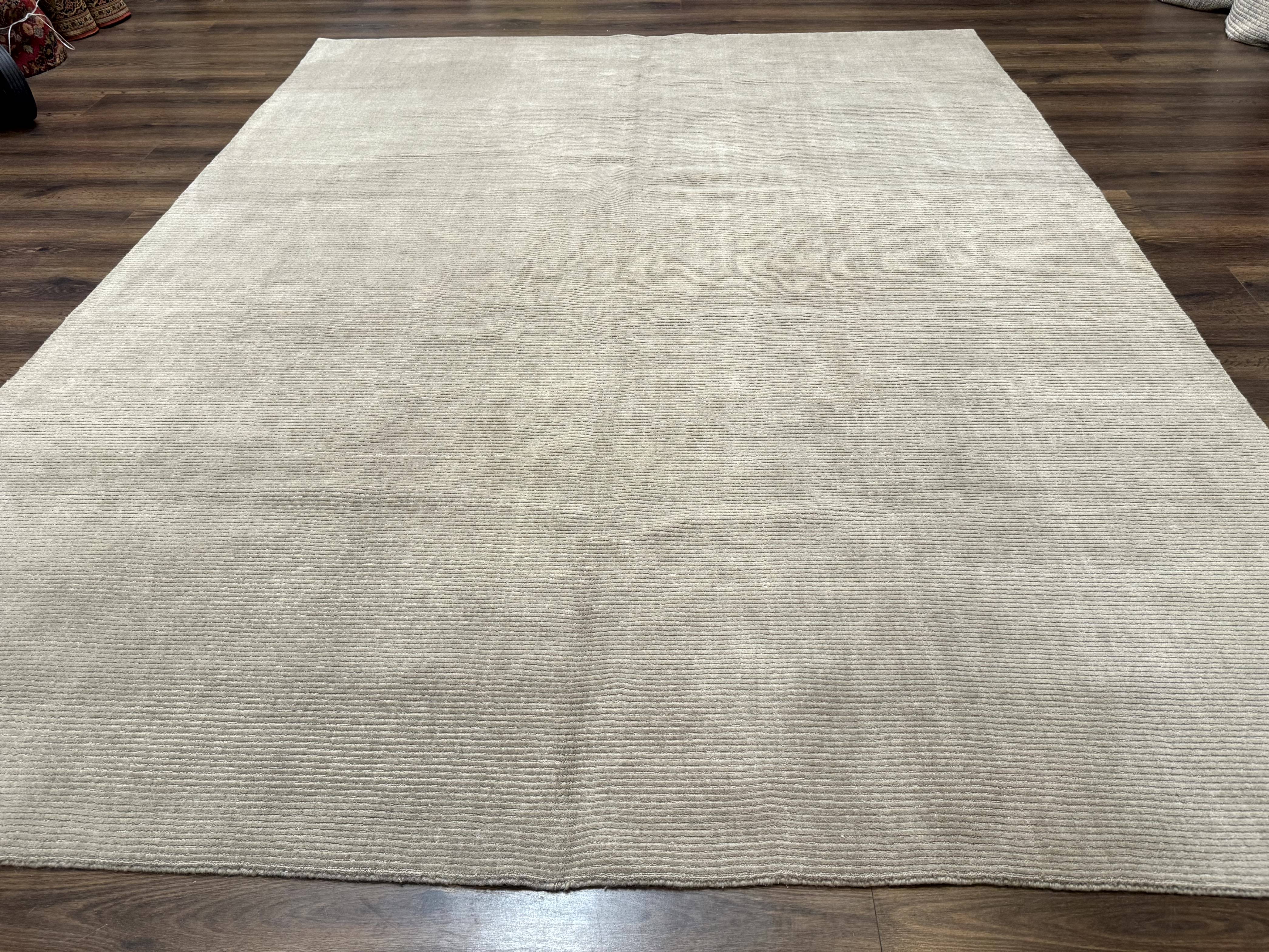 Tibetan Rug 8x10 Taupe Handmade Wool Modern Contemporary Carpet - Jewel Rugs