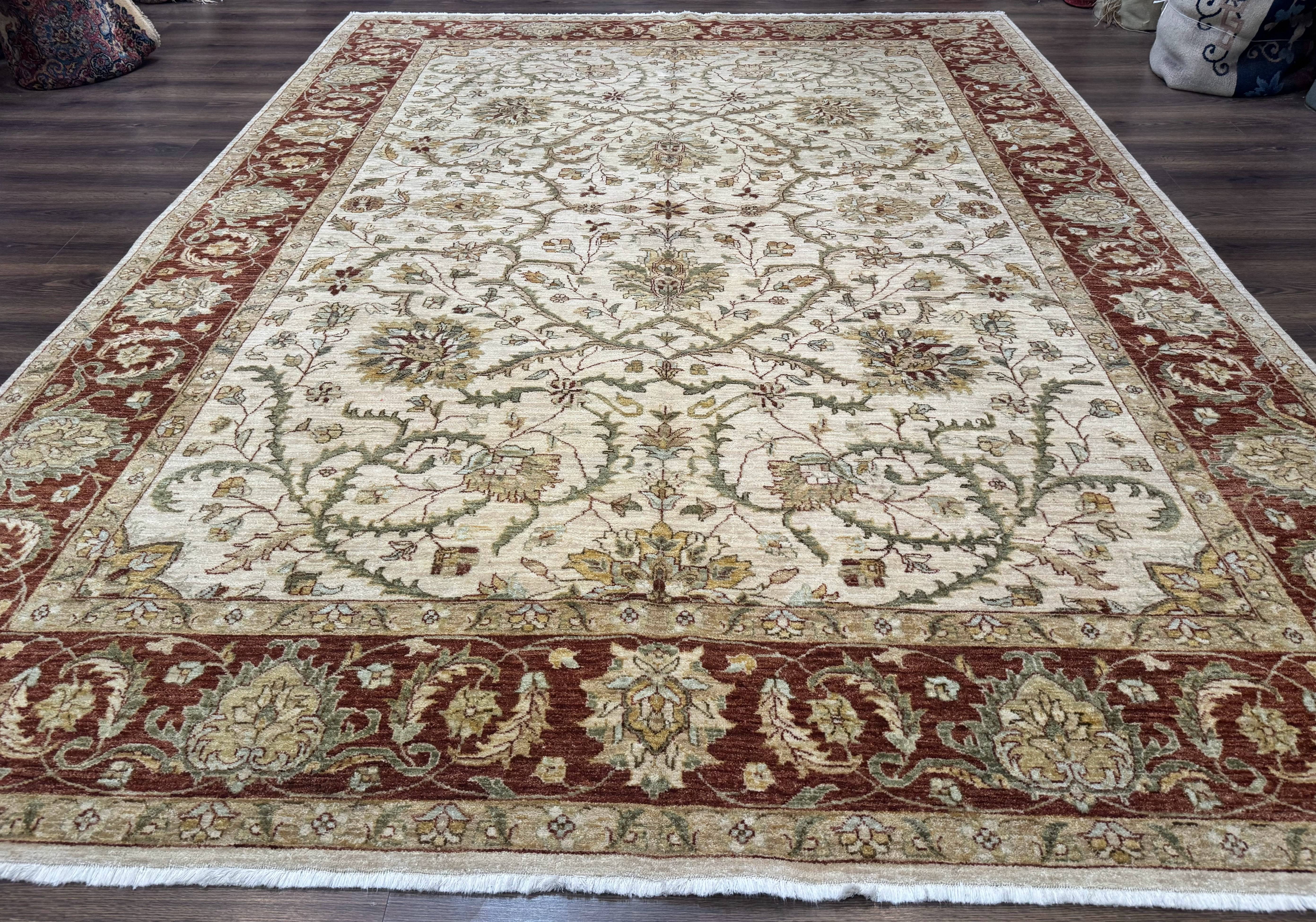 Pakistani Rug 9x12, Floral Allover Peshawar Carpet, Chobi, Beige and Rust Red, Traditional - Jewel Rugs