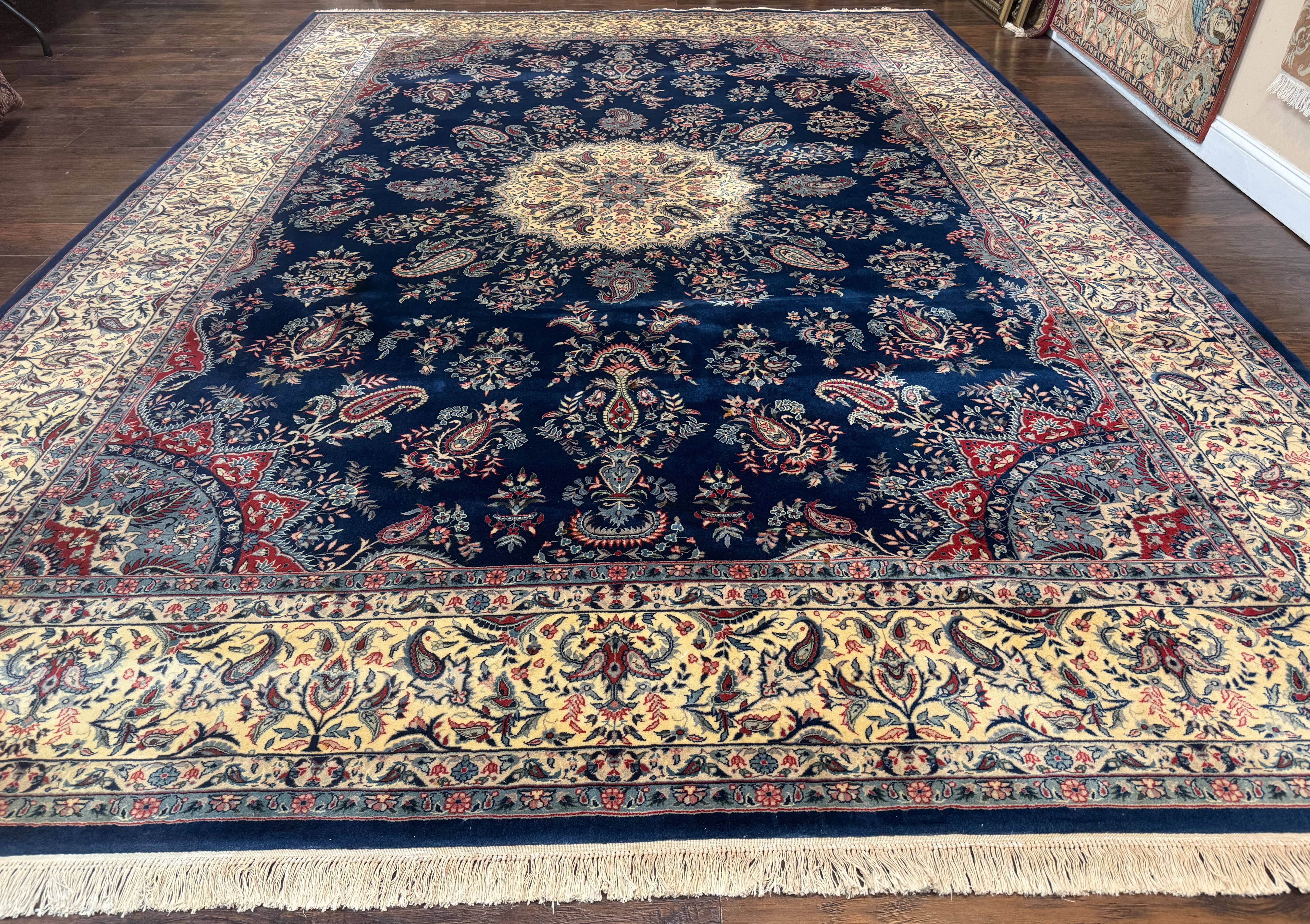 Sino Persian Kerman Rug 10x14, Blue and Beige, Floral Medallion, Fine 240 KPSI - Jewel Rugs
